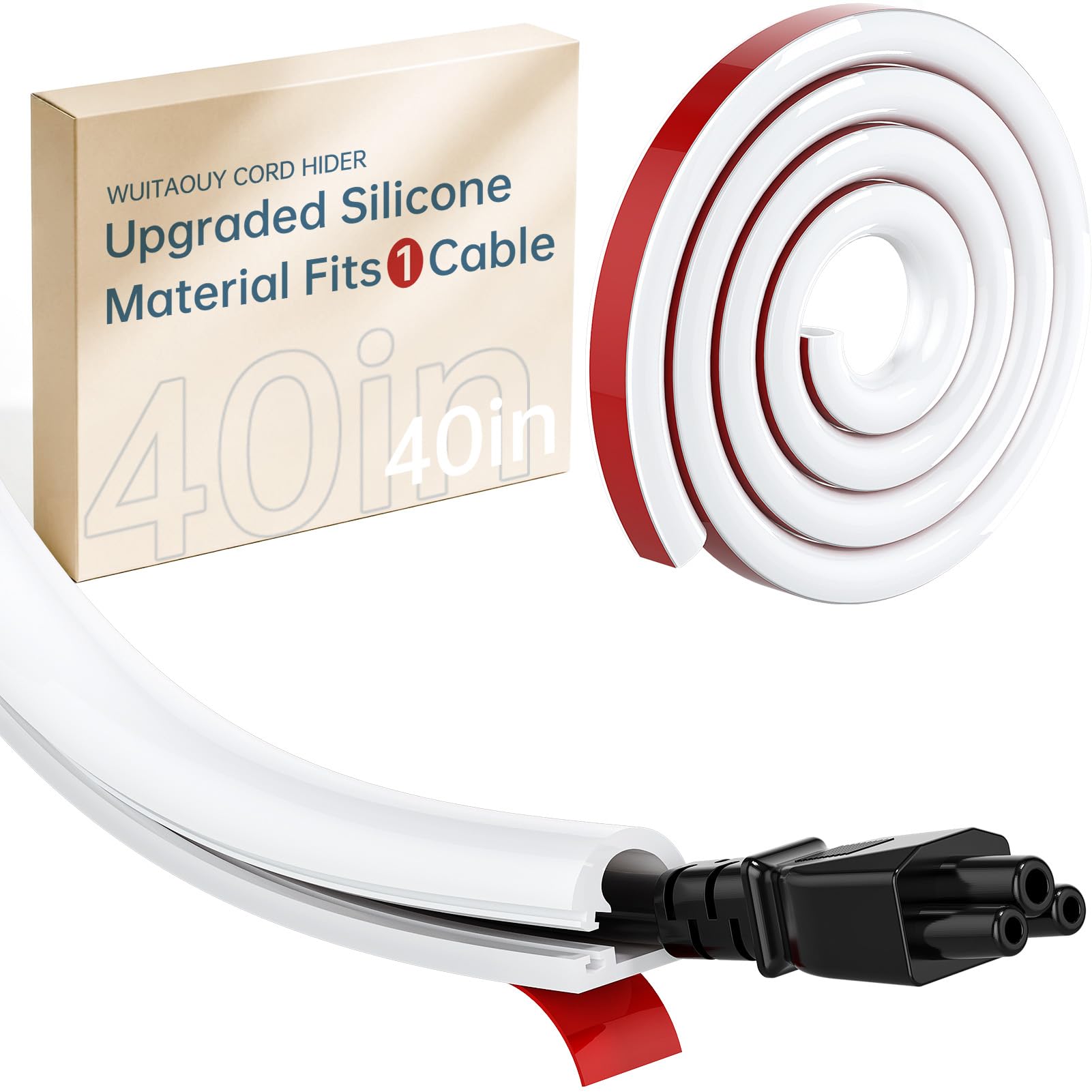 40in Silicone Cord Hider for 1 Wire, SelfAdhesive TV Cable Hider for Wall