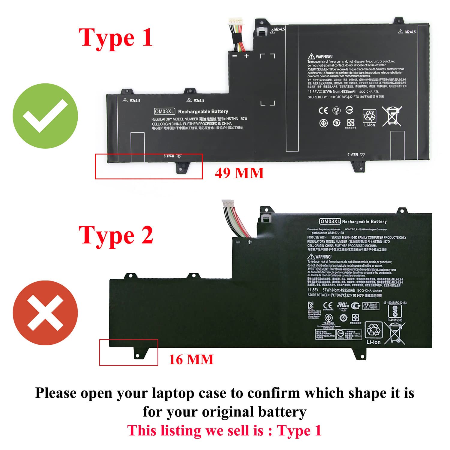 Dentsing Om03Xl 11.55V 57Wh/4935Mah 3 Cell Hstnn Ib7O 863167 171 Laptop Battery Compatible With Hp Elitebook X360 1030 G2 1Gy31P