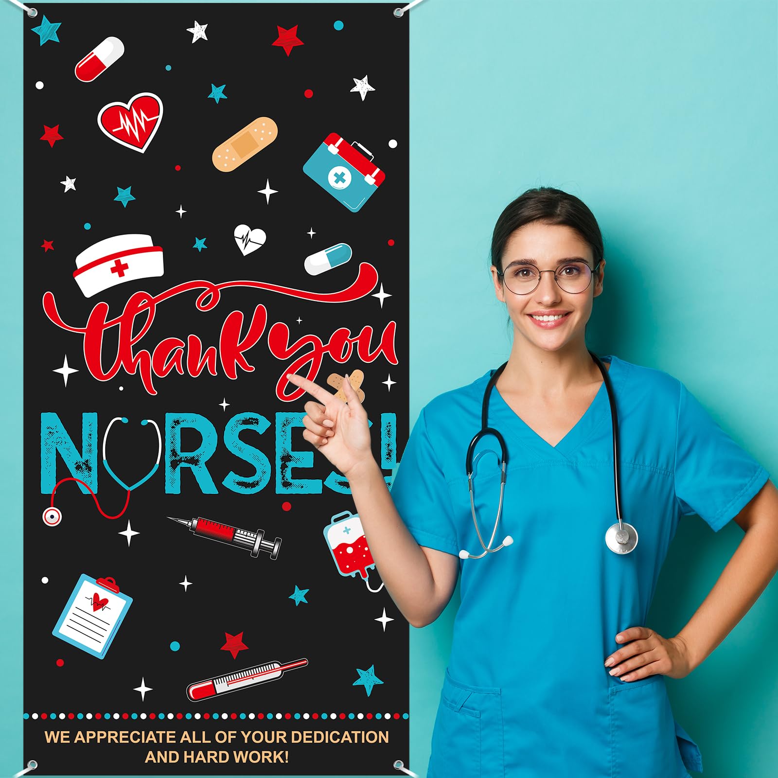 Thank You Nurses Door Cover Nurses Week Door Banner Nurse Appreciation Backdrop,71 * 35 Inch Fabric Banner For Nurse Day Medical
