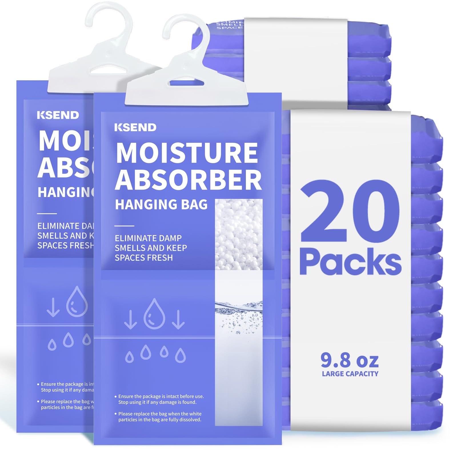 Ksend Moisture Absorbers 20 Pack, 9.8 Oz Compact Dehumidifier Bags & Packs, Moisture Hanging Bag, Humidity Absorbers, Closet Deo