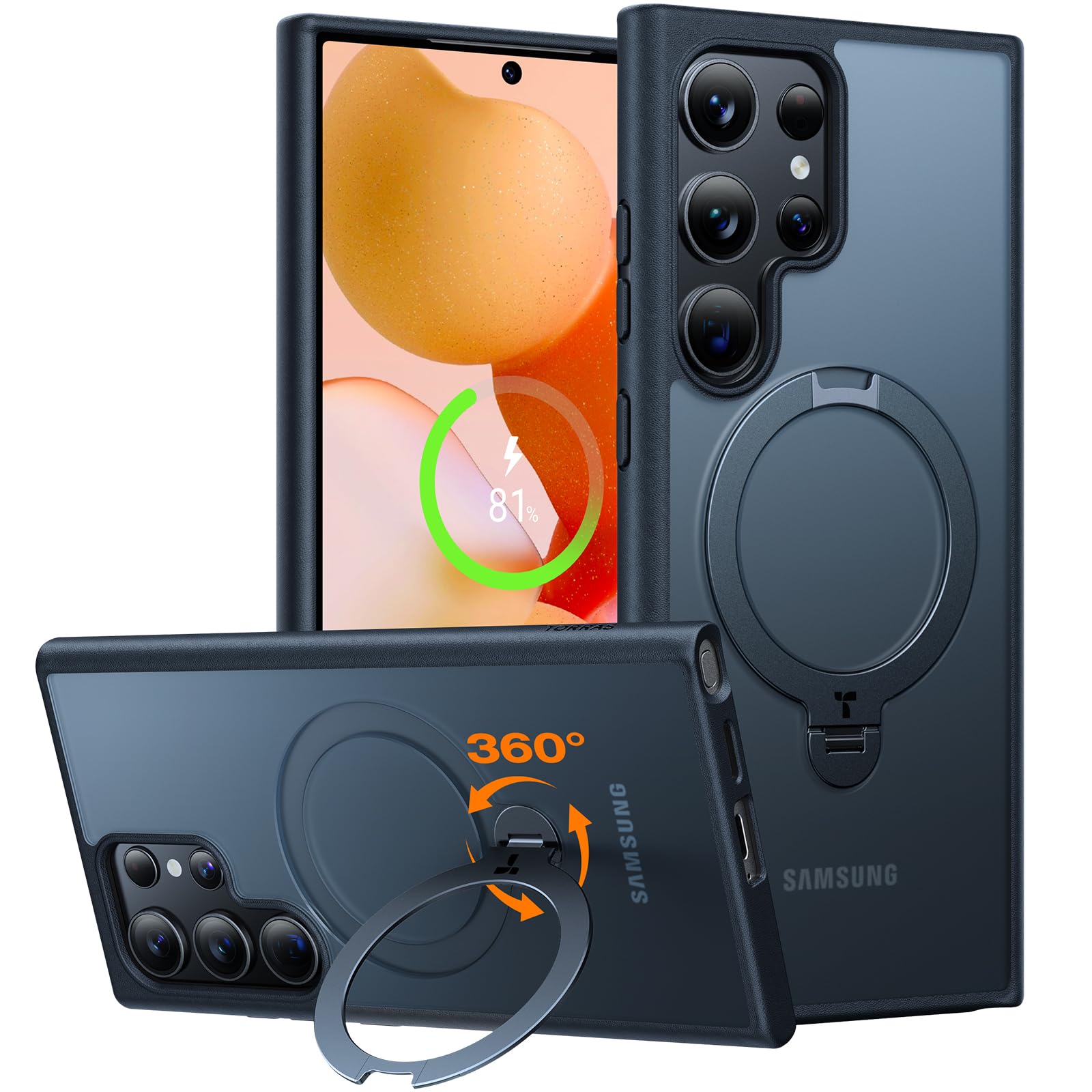 Torras 360Spin Magnetic Stand For Samsung Galaxy S24 Ultra Case, Compatible With Magsafe, Military Grade Shockproof Slim Protect