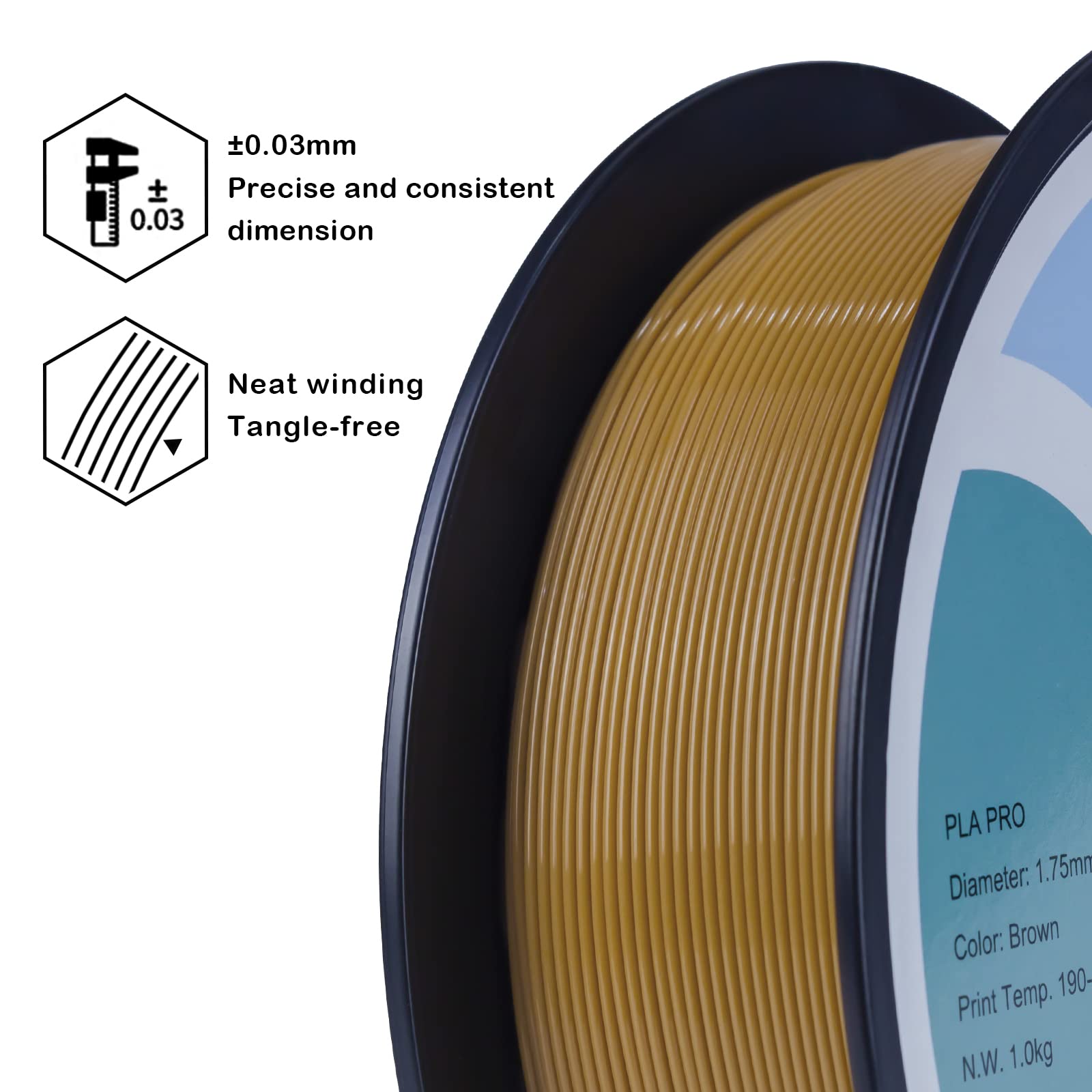 Ziro Pla Filament 1.75Mm,3D Printer Filament Pla Pro Basic Color Series 1.75Mm 1Kg(2.2Lbs), Dimensional Accuracy +/- 0.03Mm,Brow