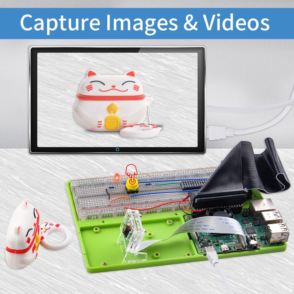 Geeekpi Complete Starter Kit For Raspberry Pi 4B, Python C Java Scratch Code, With 100 Page Tutorial, 16 Projects, 68 Items, Abs