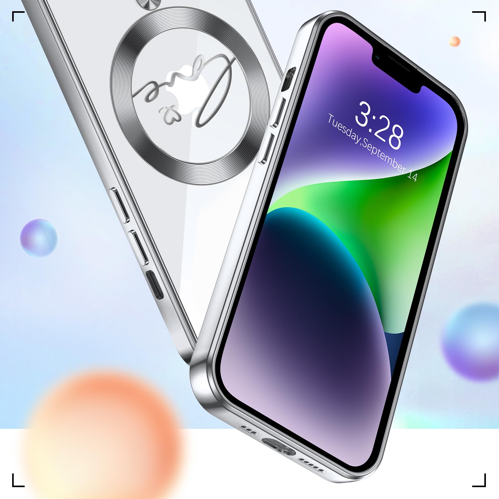 Hython For Iphone 14 Plus Case Glitter, Clear Magnetic Phone Cases With Luxury Love Heart Pattern [Compatible With Magsafe] Blin