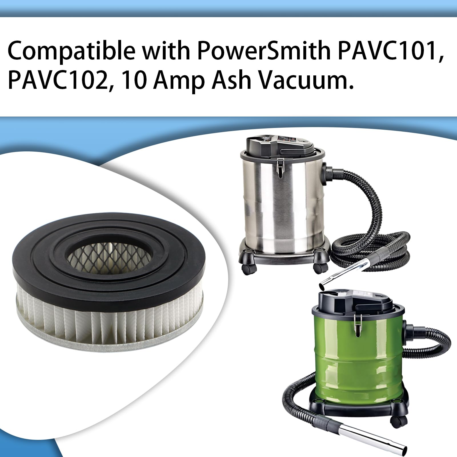2 Pack Hepa Vacuum Motor Filters Compatible With Powersmith Pavc101, 10 Amp Ash Vacuum