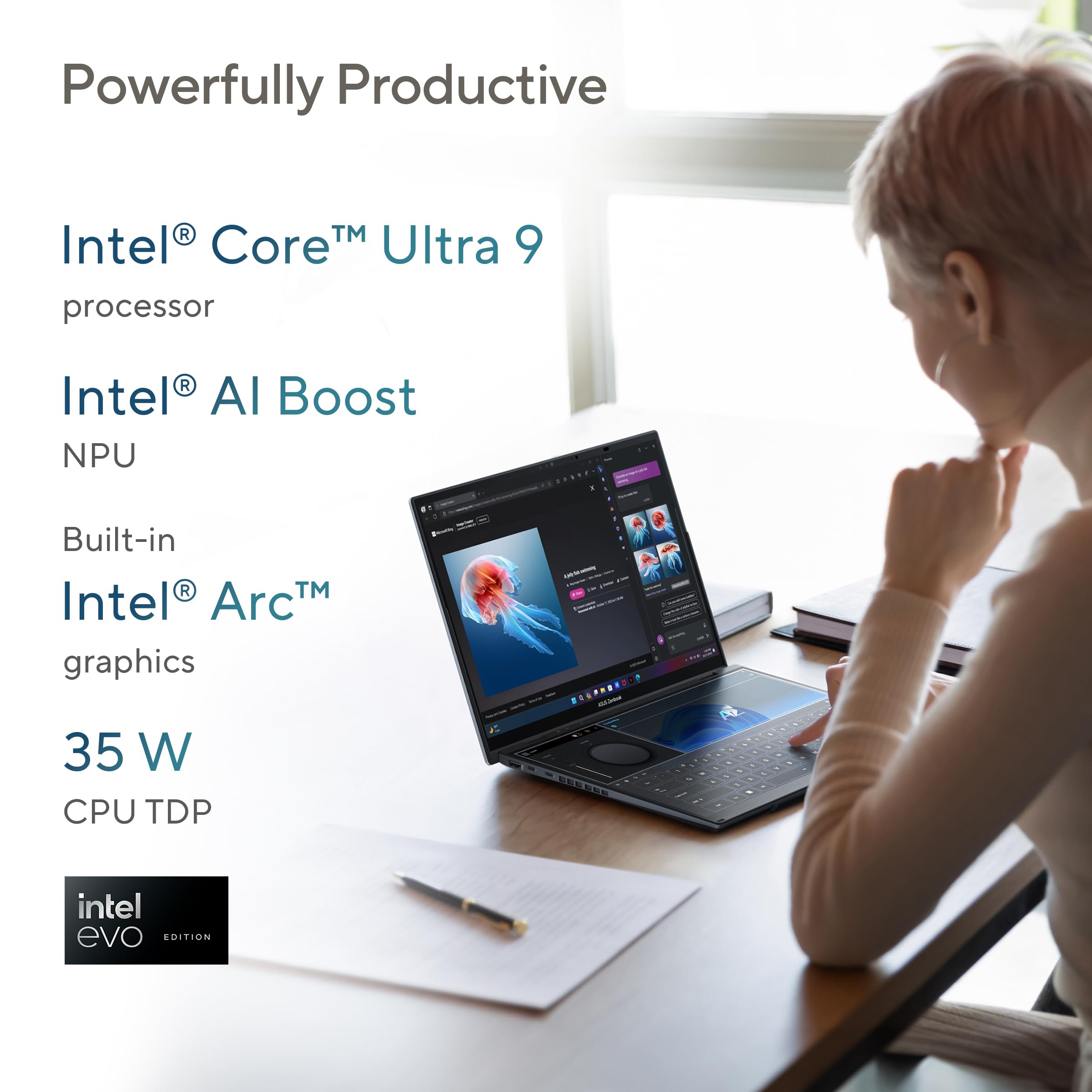 14'' Ultra 9 185H 32G 1T W11H|Zenbook Duo Inkwell Gray Touch 14.0 Oled Wqxga+Wq+ 2880X1800 16:10 Bend+400 Nits Hdr Glare Dcip3:1