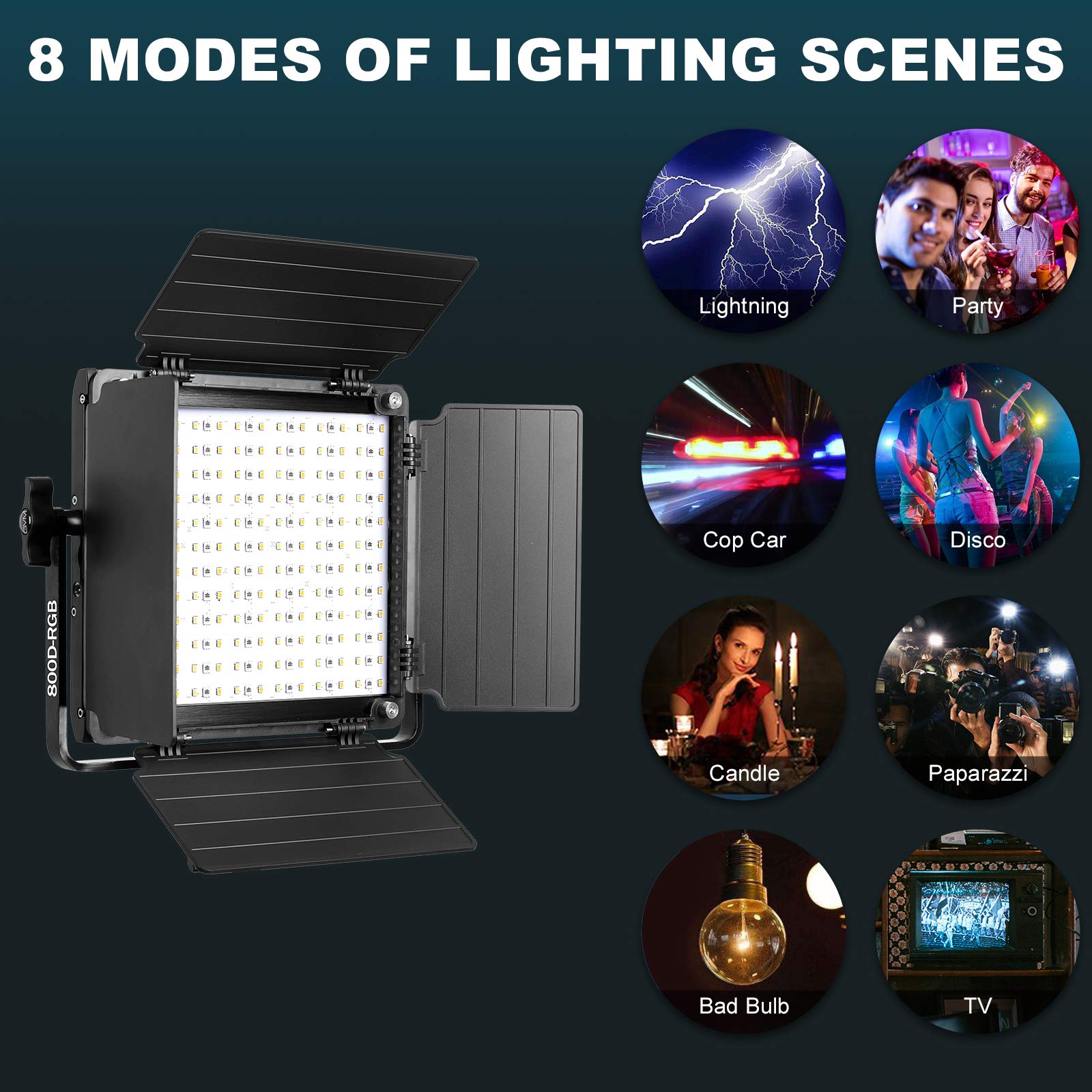 Gvm Rgb Led Video Light, 800D Studio Light With App Control Lighting Kit Photography Light 1 Pack With 8 Kinds Scene Lights, 320