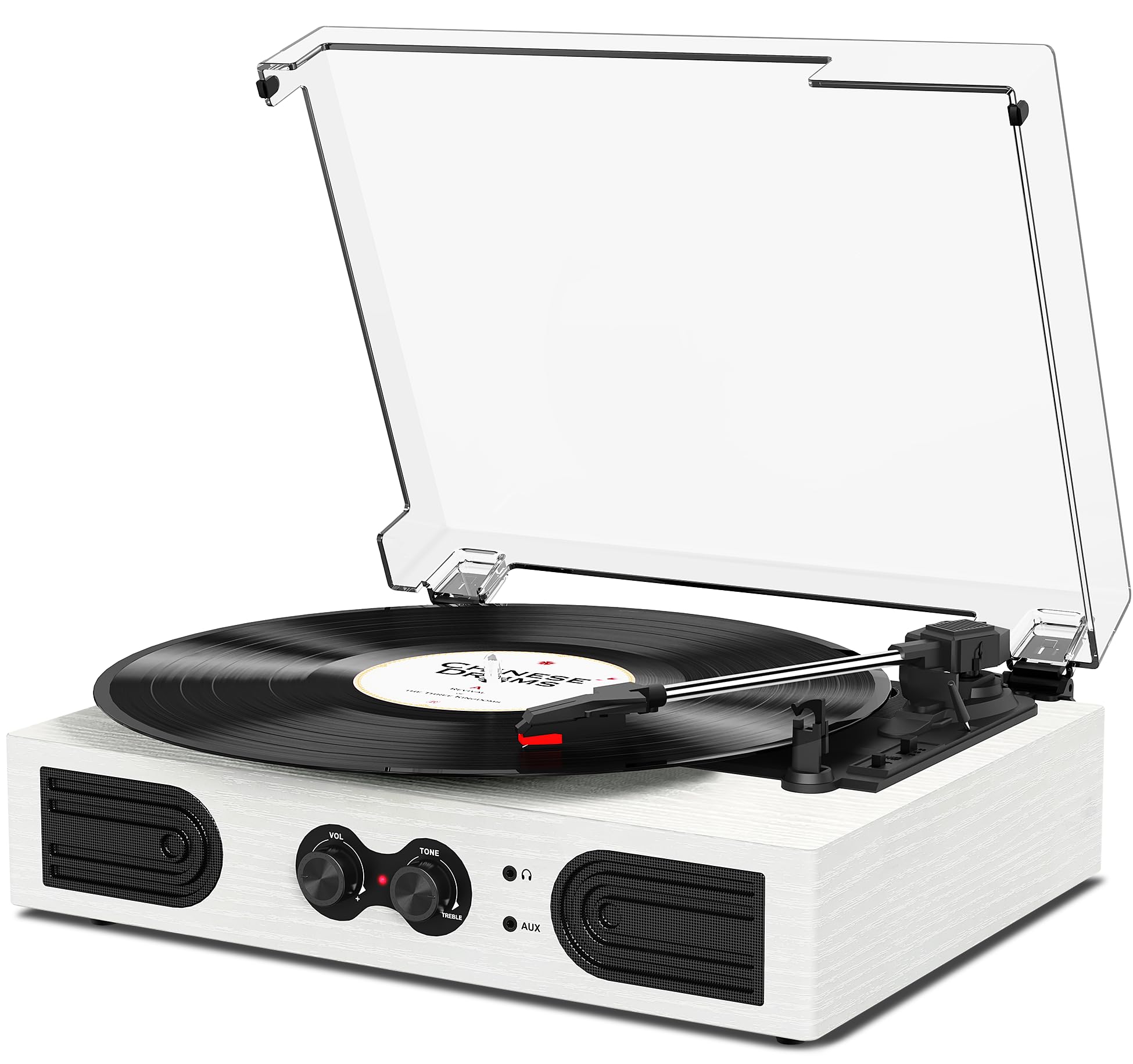 Vinyl Record Player With Built In Stereo Speakers And Bass Adjust, Vintage 3 Speed Portable Lp Turntable With Upgraded Audio Sou