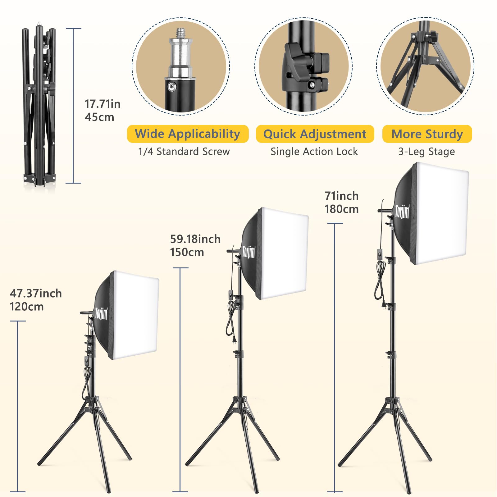 Torjim Softbox Photography Lighting Kit, 16'' X 16'' Professional Softbox Lighting Kit With Pcs 40W E27 Socket 8000K Bulbs, Stud