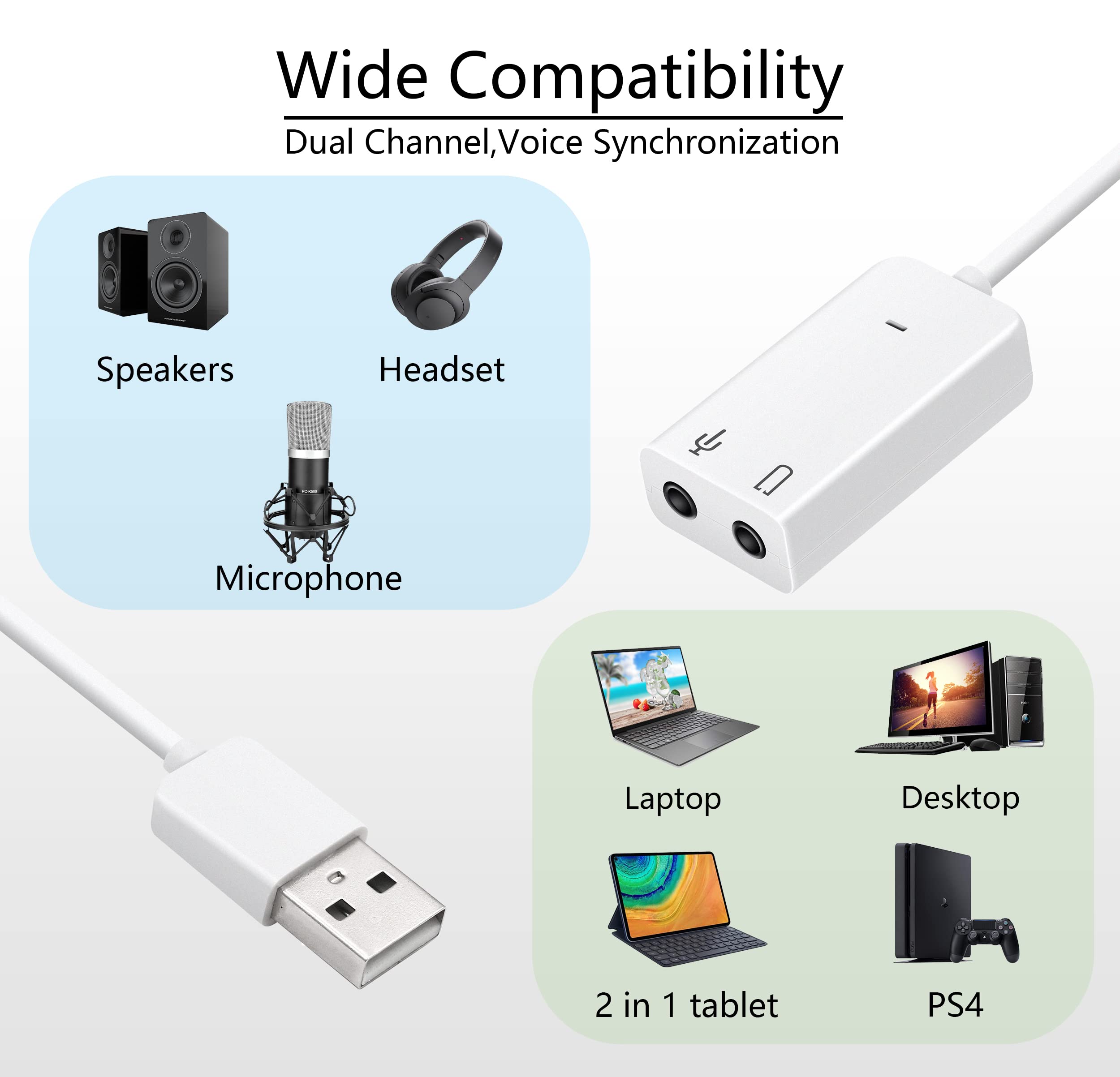 Usb Sound Card Adapter Yacsejao 7.1 Channel External Audio Adapter Stereo Sound Card Converter 3.5Mm Aux Microphone Jackfor Wind