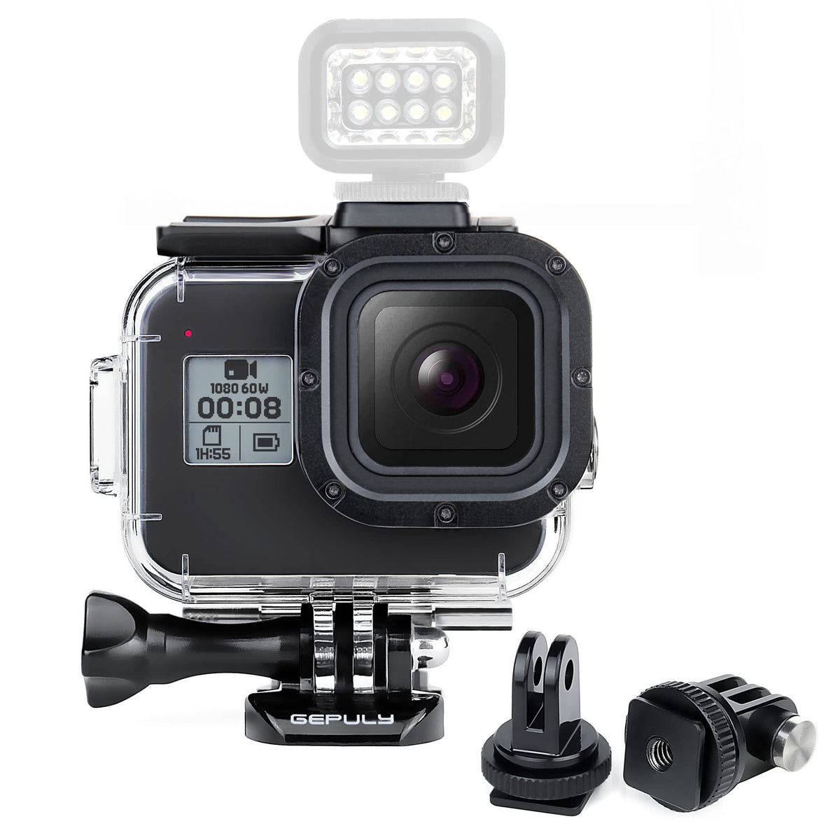 Gepuly 60M(196Ft) Waterproof Housing Case For Gopro Hero 8 Black,Protective Underwater Diving Housing Shell With 2 Cold Shoe Ada