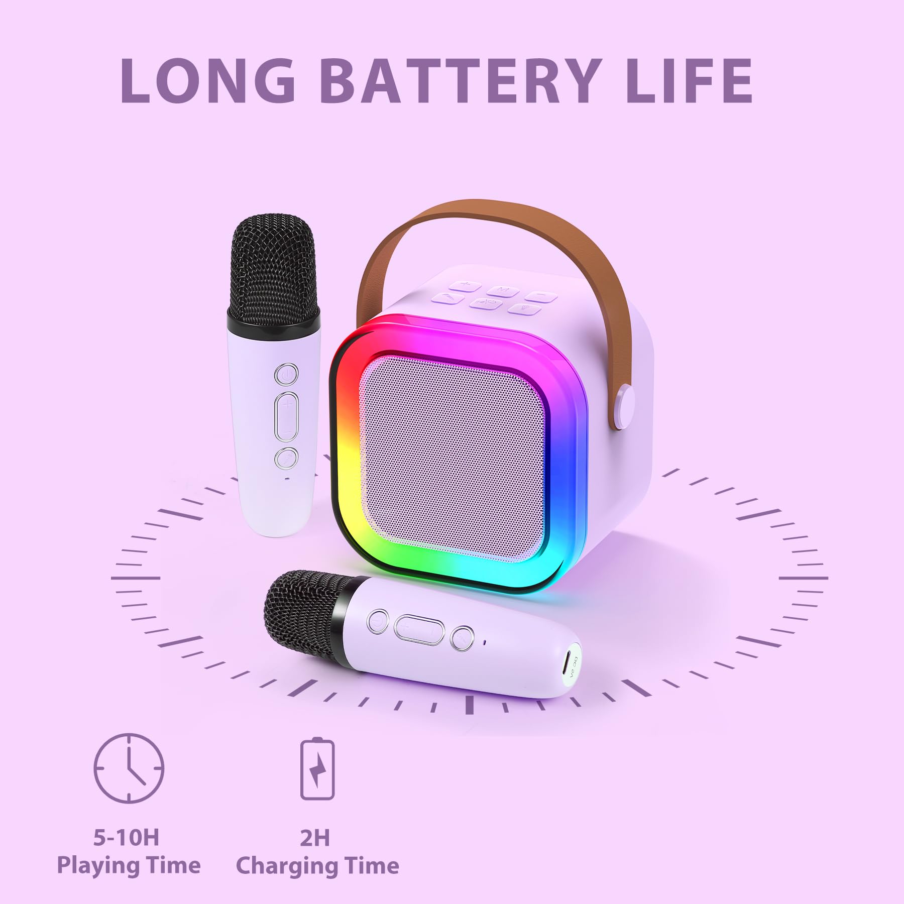 Fede Karaoke Machine For Kids Adults, Mini Karaoke Machine With 2 Wireless Microphones, Portable Bluetooth Speaker With Voice Ch