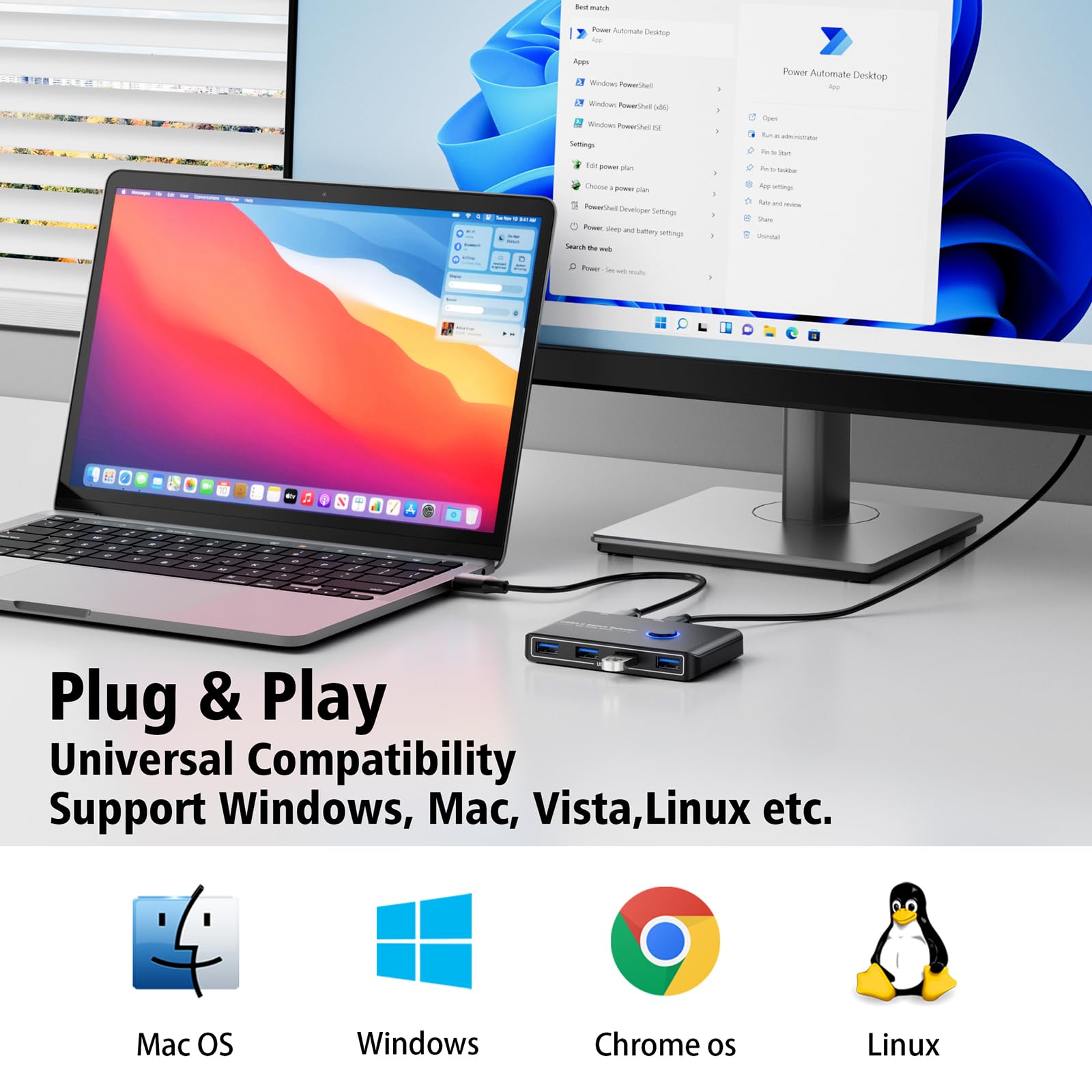Usb 3.0 Switch Selector For 2 Computers, Usb Switcher Sharing 4 Usb Devices Peripheral Hub For Mouse, Keyboard, Scanner, Printer