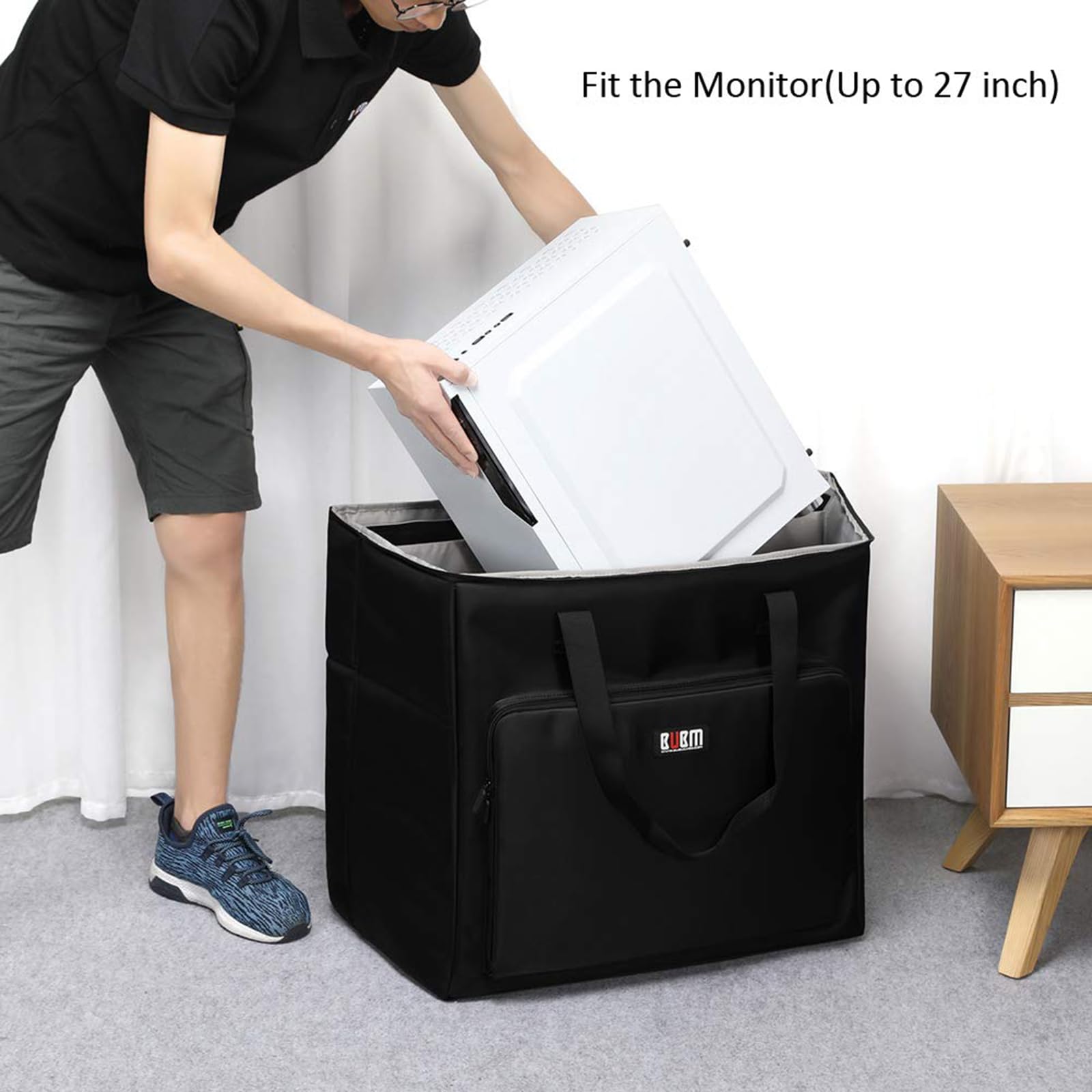 Bubm Desktop Computer Carrying Case, Padded Nylon Carry Tote Bag For Transporting Computer Tower Pc Chassis,Monitor(Up To 27 Inc