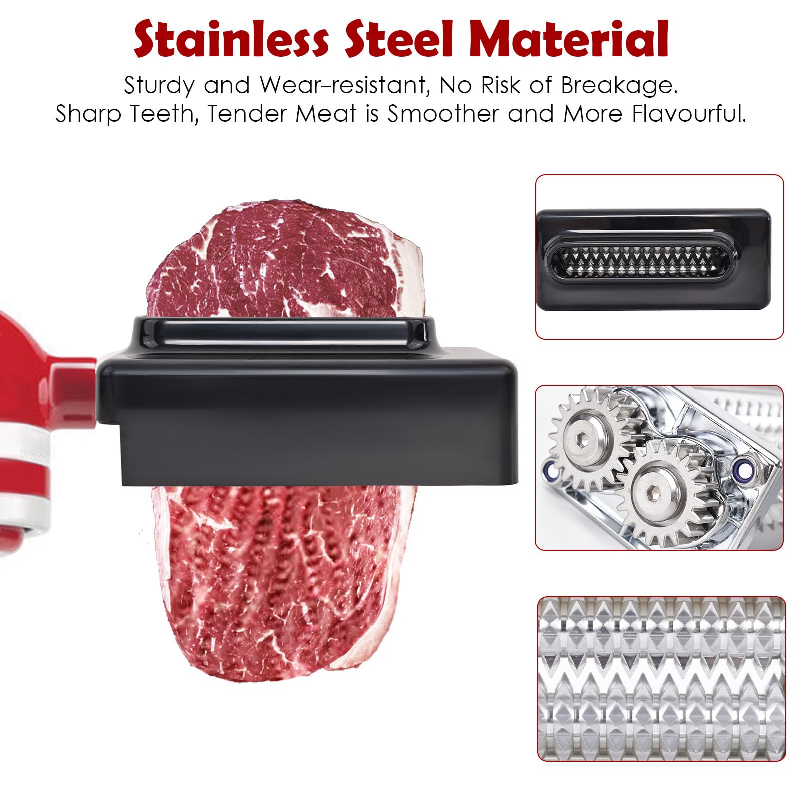 Meat Tenderizer For Kitchenaid Mixer, Meat Tenderize Attachment For Kitchenaid Stand Mixer With Stainless Gears, Black