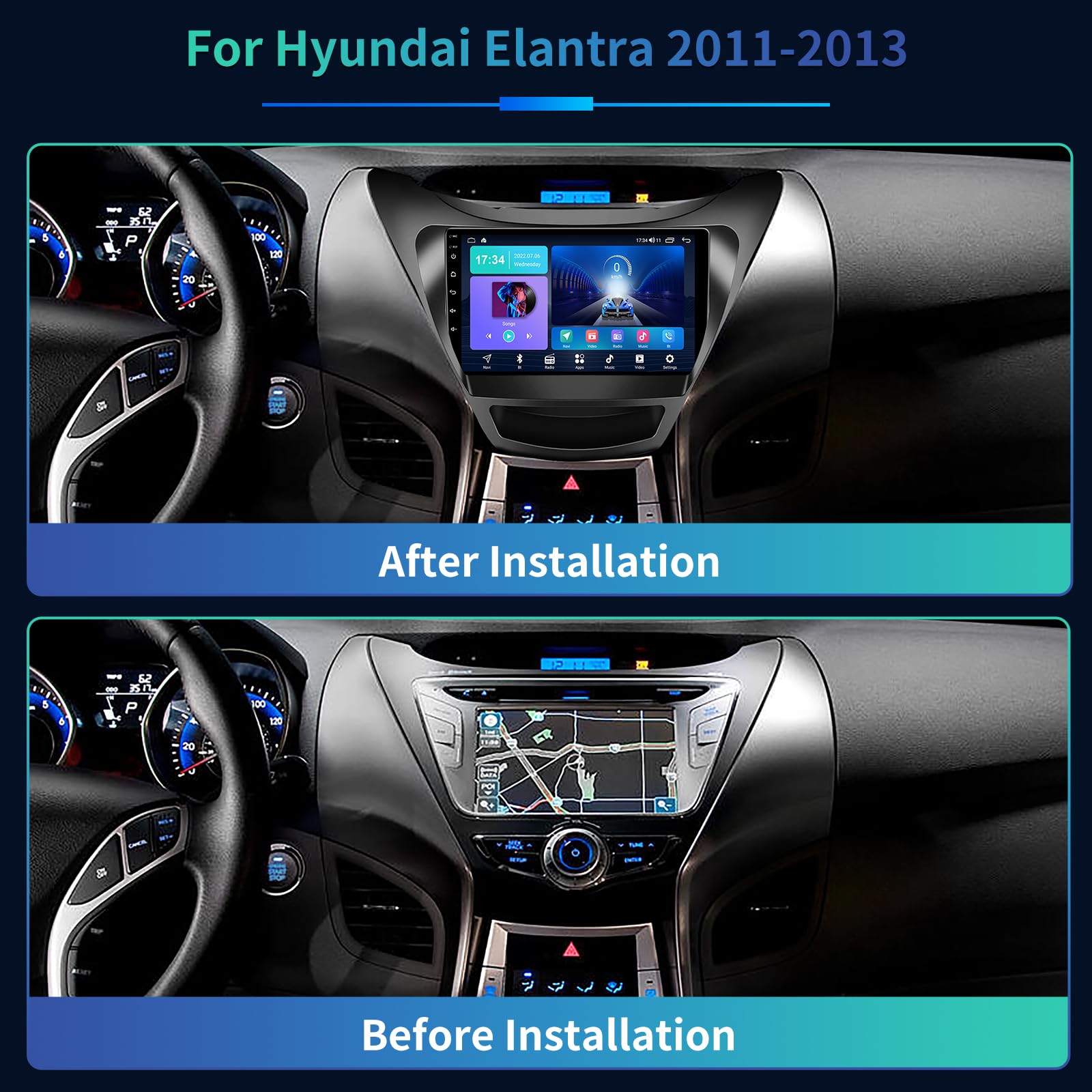 5Gwifi 4G+32G Android 13 Car Stereo Radio For Hyundai Elantra 2011 2012 2013,9.2'' Touchscreen Car Radio With Wireless Carplay A