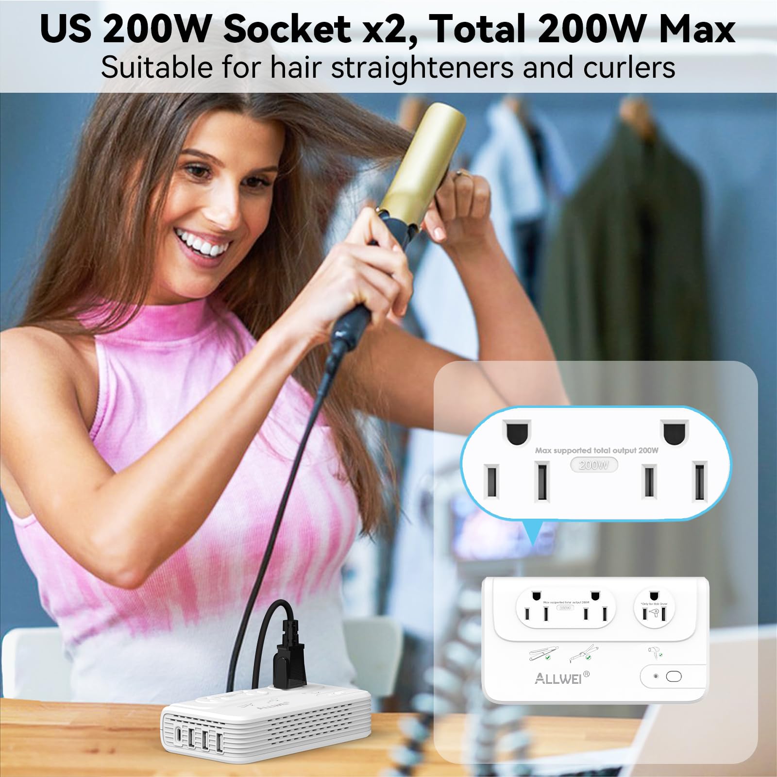 Allwei 2000W Travel Voltage Converter 220V To 110V Converter For European Travel, Voltage Adapter For Hair Dryer, Straightener/C