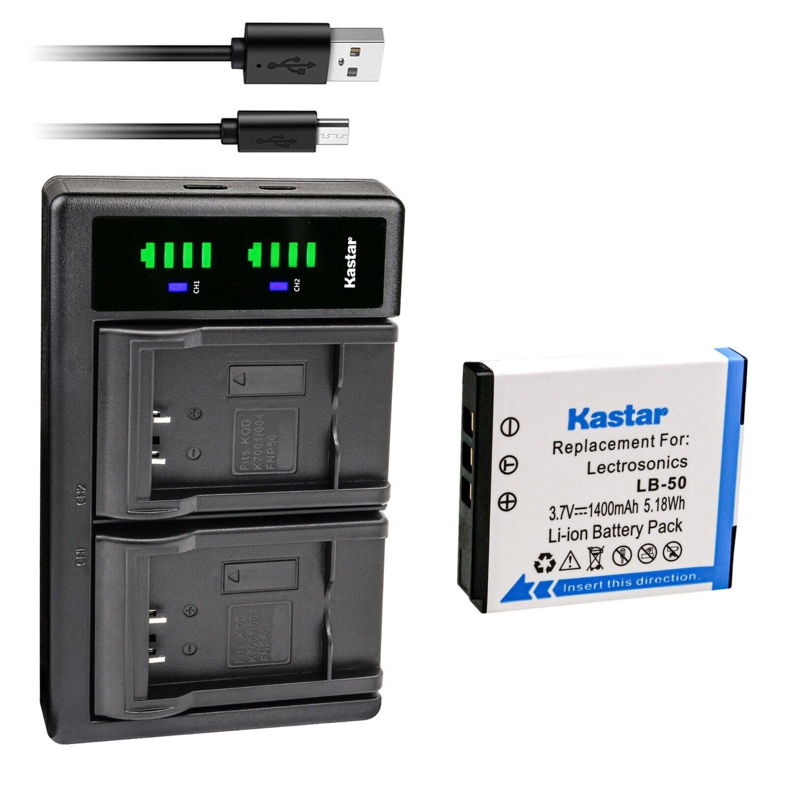 Kastar 1-Pack Battery and LTD2 USB Charger Compatible with Lectrosonics LB-50 Battery, Lectrosonics 40117, Lectrosonics SSM Tran