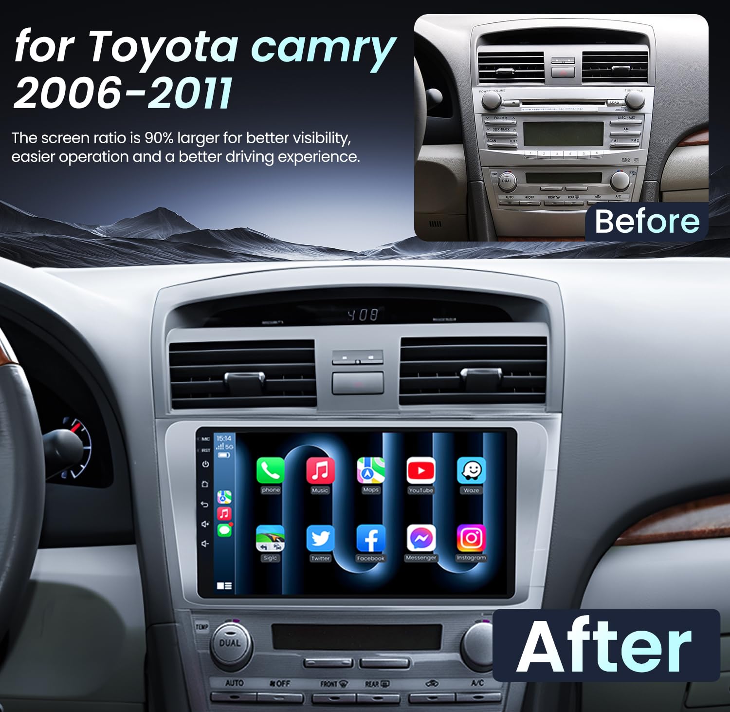 1280X800P 5G Wifi (2G+32G) Android 12 Car Stereo For Toyota Camry 2006 2011, 9 Inches Ips Hd Touch Screen Car Radio Wireless Car