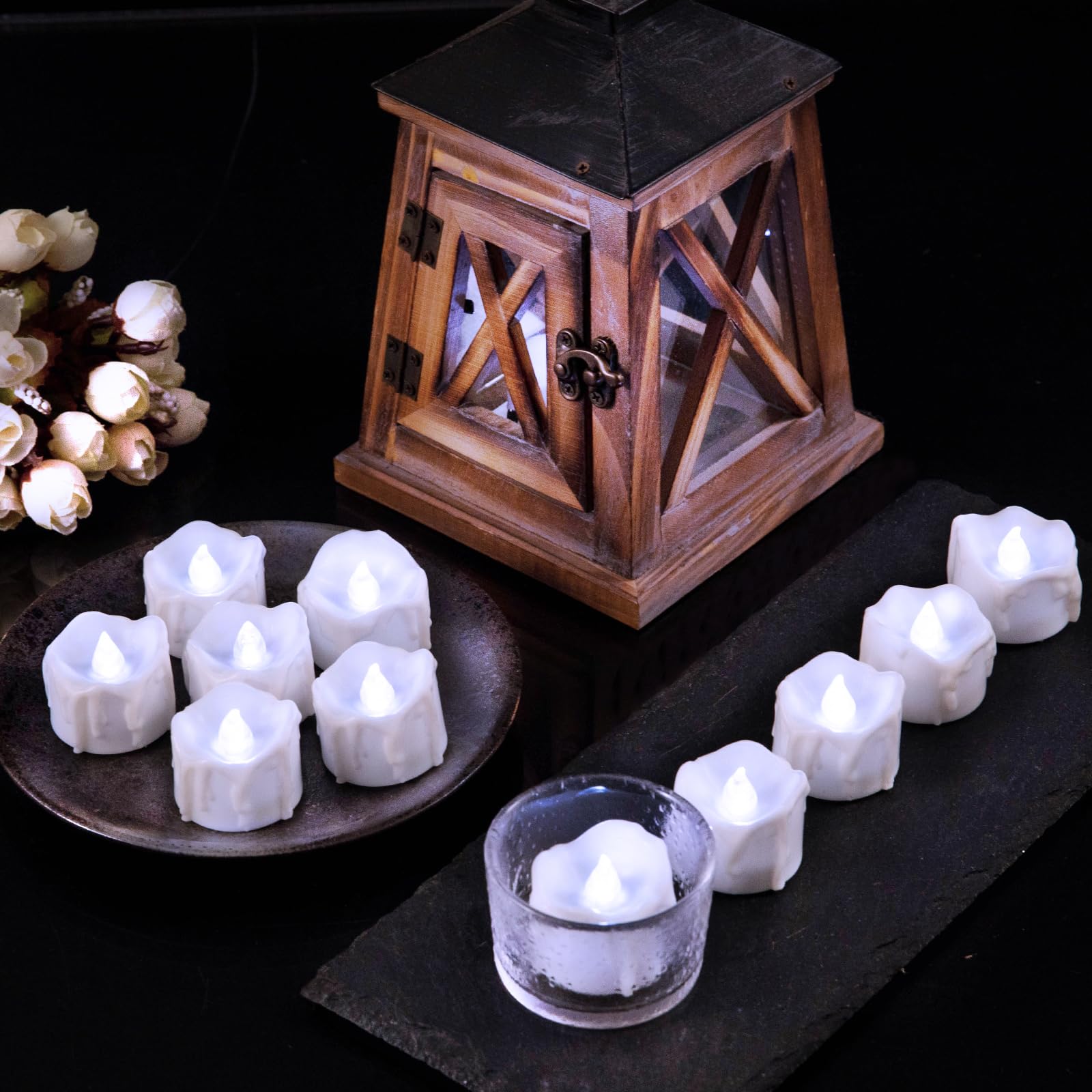 Windshell Cool White Flickering Flame Tea Lights With 6H Timer (No Remote), Melting Design, Battery Operated Led Flameless Teali