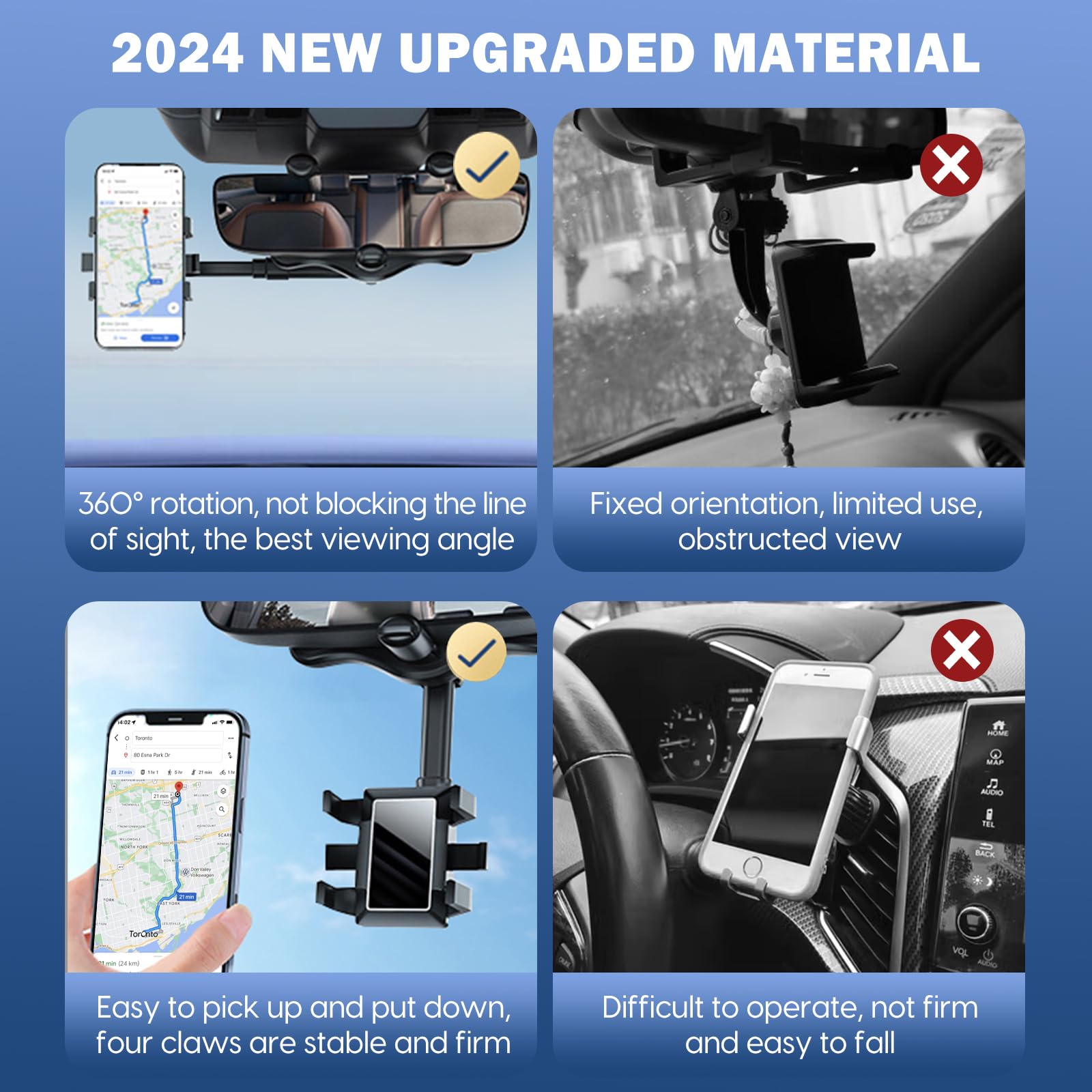 2024 New Upgraded Multifunctional Rear View Mirror Phone Holder - 360 Rotatable And Retractable, Universal Mount, Fit For All Ph