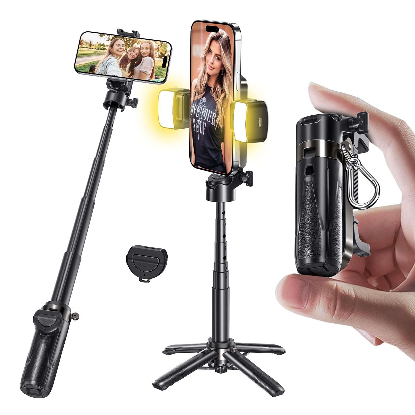 MAGIC JOHN Phone Tripod, Portable Selfie Stick, Pocket Size Tripod for iPhone, Selfie Stick with Wireless Detachable Remote Cont