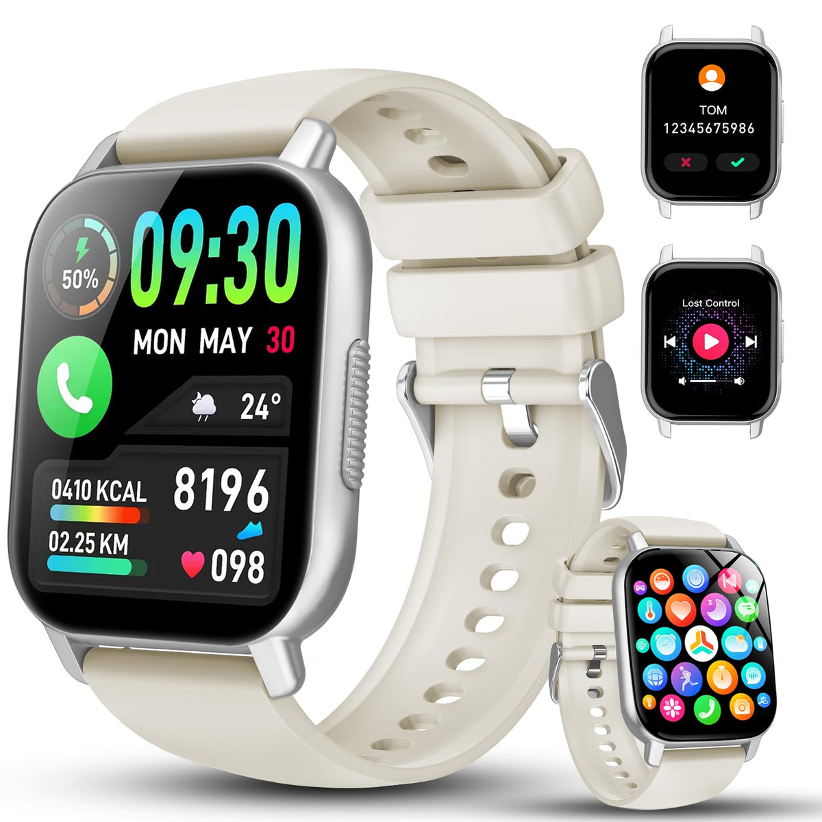 Smart Watch For Men Women With Bluetooth Call/Message Reminder, Smartwatch 1.85 '' Screen, Fitness Watch Heart Rate/Sleep/Calori