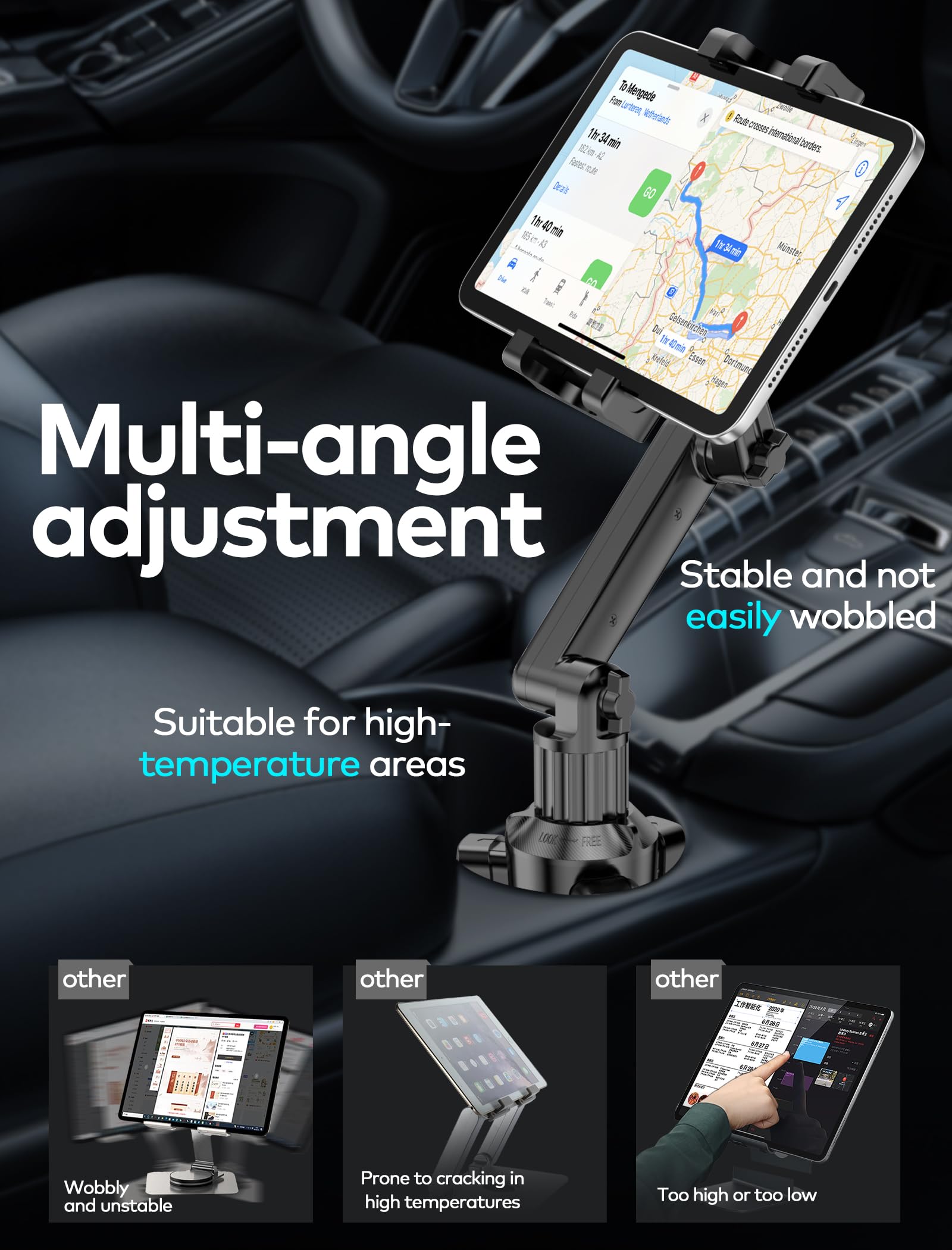 Topgo Cup Holder Tablet Mount, Tablet Holder For Car - Secure 360-Degree Adjustable Phone Holder For Truck, Fits For 5.9''-11.4'