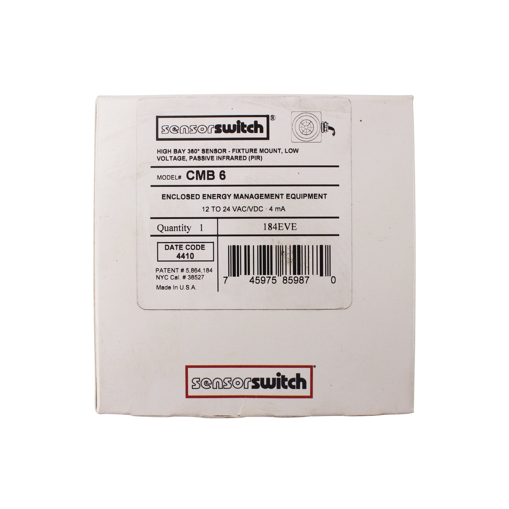 Sensor Switch Cmb-6 High-Bay Occupancy Sensor, Fixture Mount, 360 Pir, 12-24V