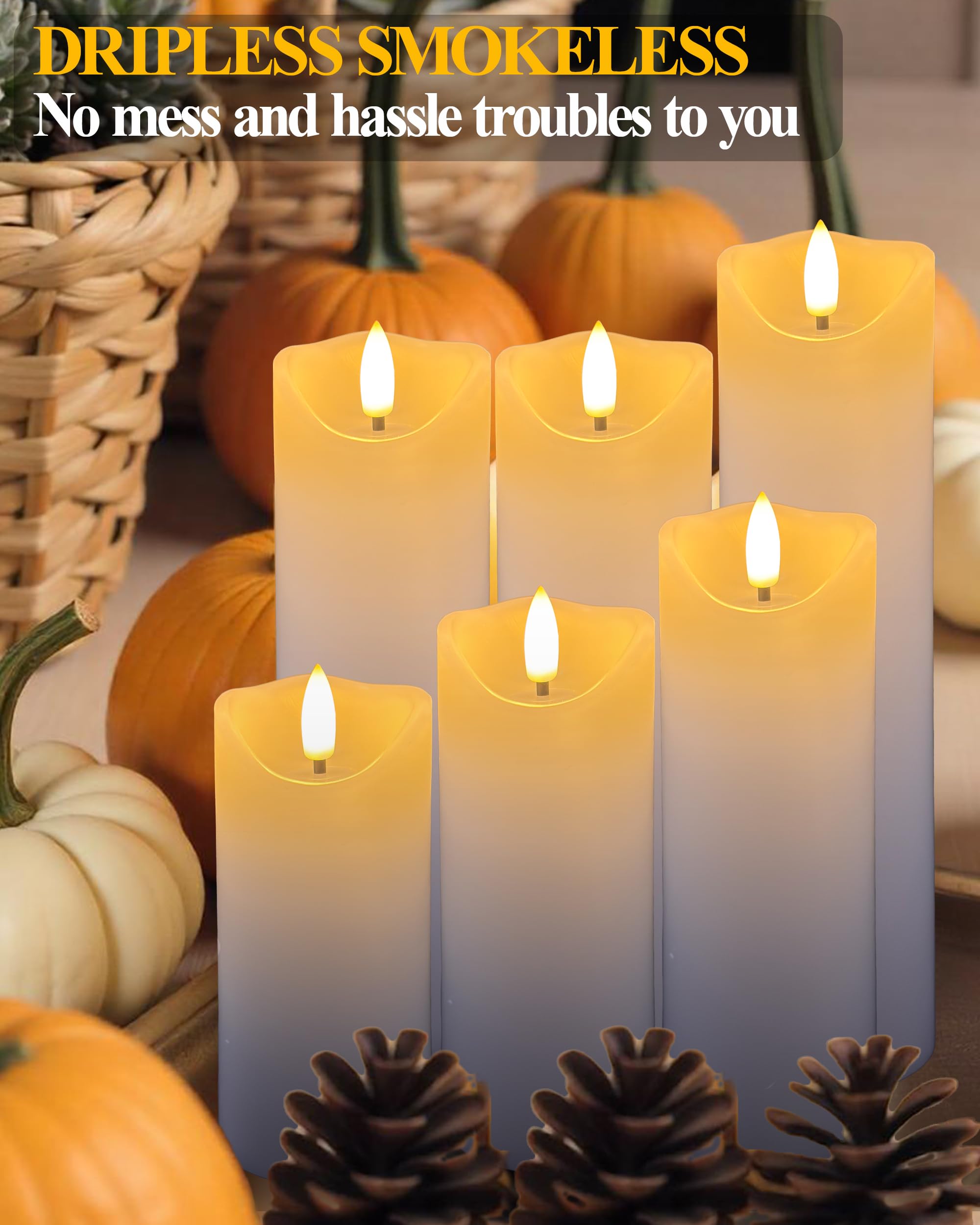 Gmnee 9 Pack White Flickering Flameless Candles Set With Remote Timer, 2'' Diameter Led Pillar Battery Operated Candles Bulk For