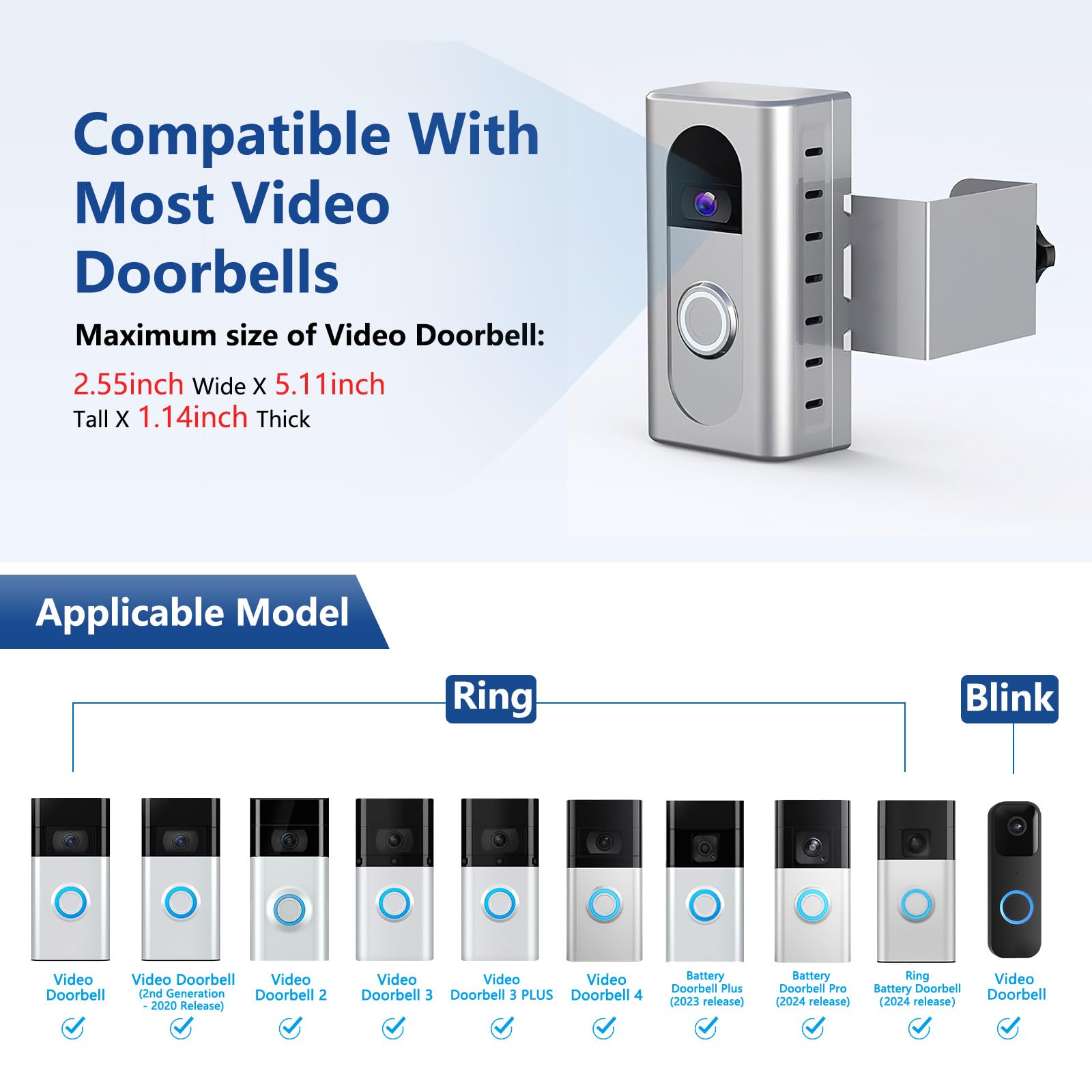 Kimilar Anti Theft Video Doorbell Mount Compatible With Most Wireless Video Doorbell, Adjustable Mounting Bracket Accessories Fo