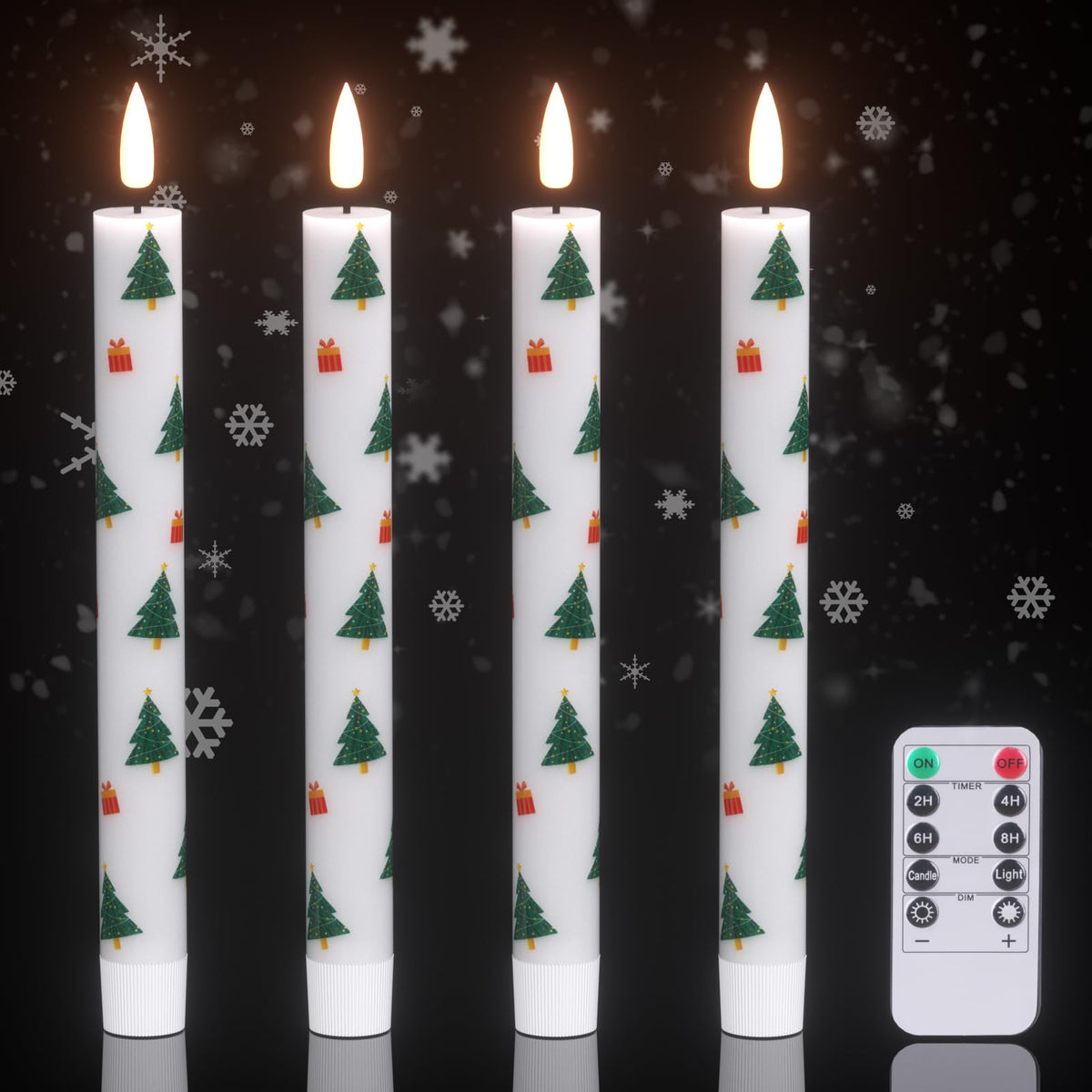 Dromance Christmas Tree Flameless Taper Candles Battery Operated With Remote And Timer, Real Wax 3D Wick Flickering Led Taper Ca