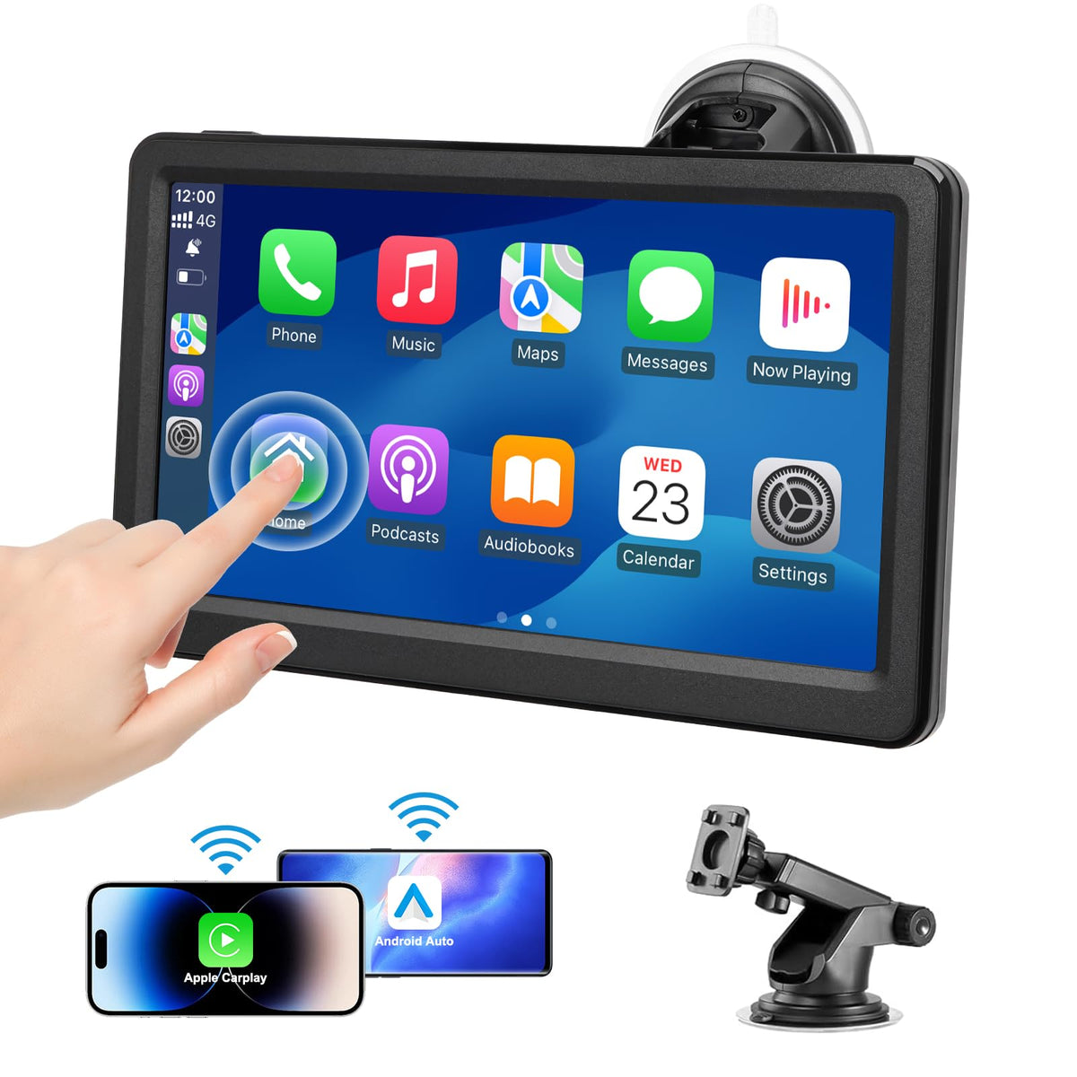 Wireless Apple Carplay Screen For Car, 7'' Hd Touch Screen Portable Car Stereo For Carplay & Android Auto, Pantalla Para Carros