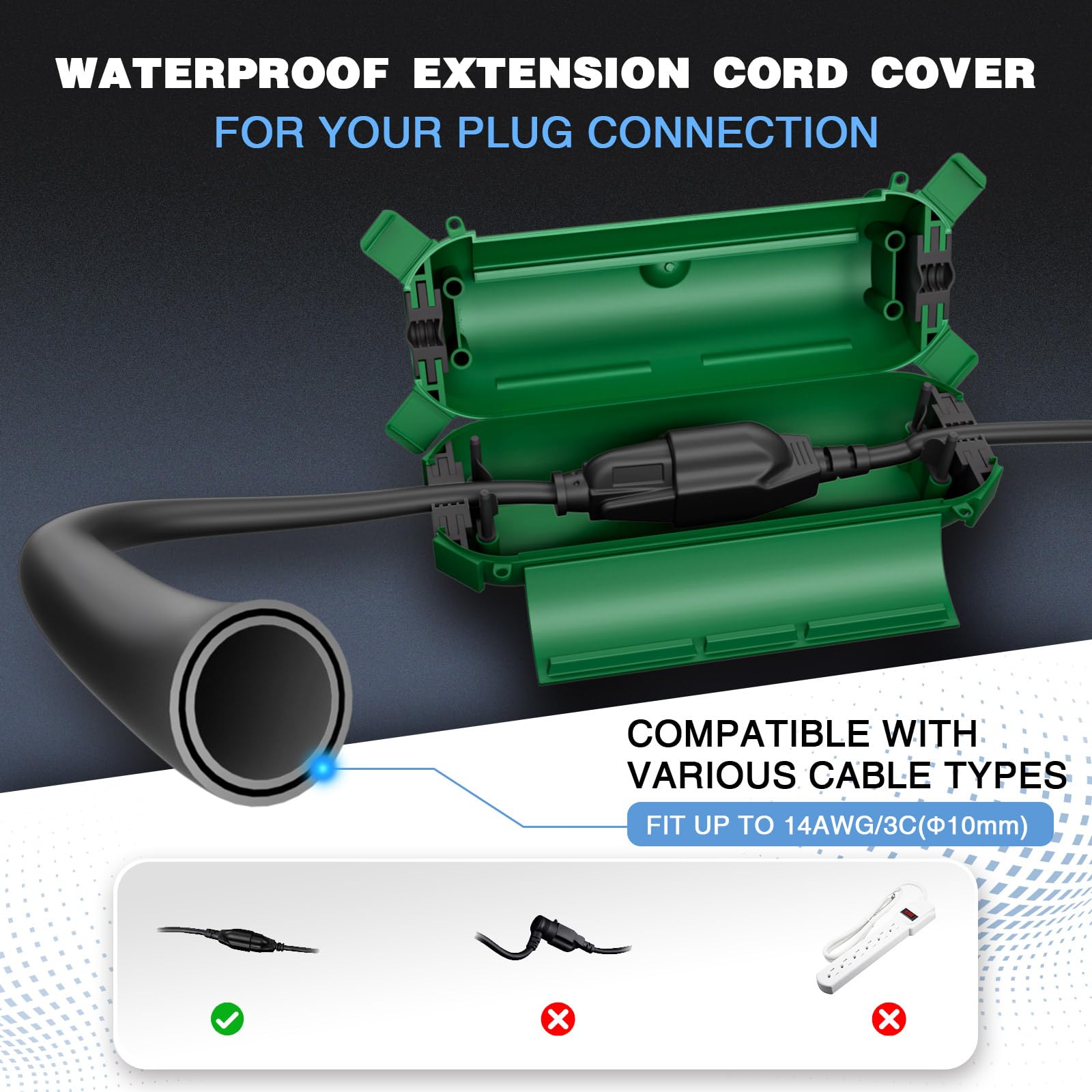 [9 Pack] Outdoor Extension Cord Safety Cover, Ip44 Waterproof Connection Protector, Weatherproof Electrical Box For Outdoor Plug, Outlet, Holiday Light, Halloween And Christmas Decorations, Green