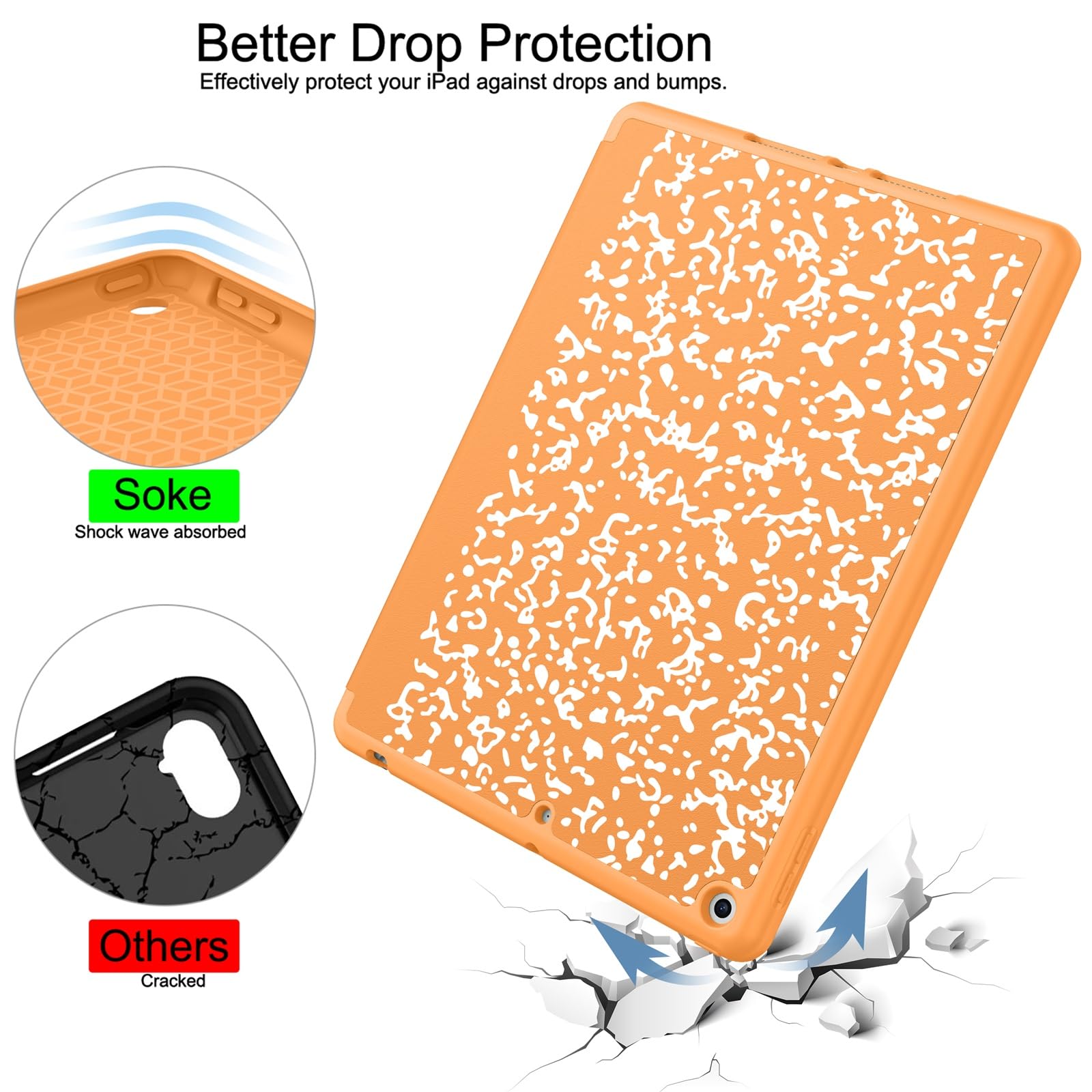 Soke Case For Ipad 9Th Generation 2021/8Th Gen 2020/7Th Gen 2019 With Pencil Holder   Premium Shockproof Case With Soft Tpu Back Cover & Auto Sleep/Wake For Ipad 10.2 Inch, Book Citrus