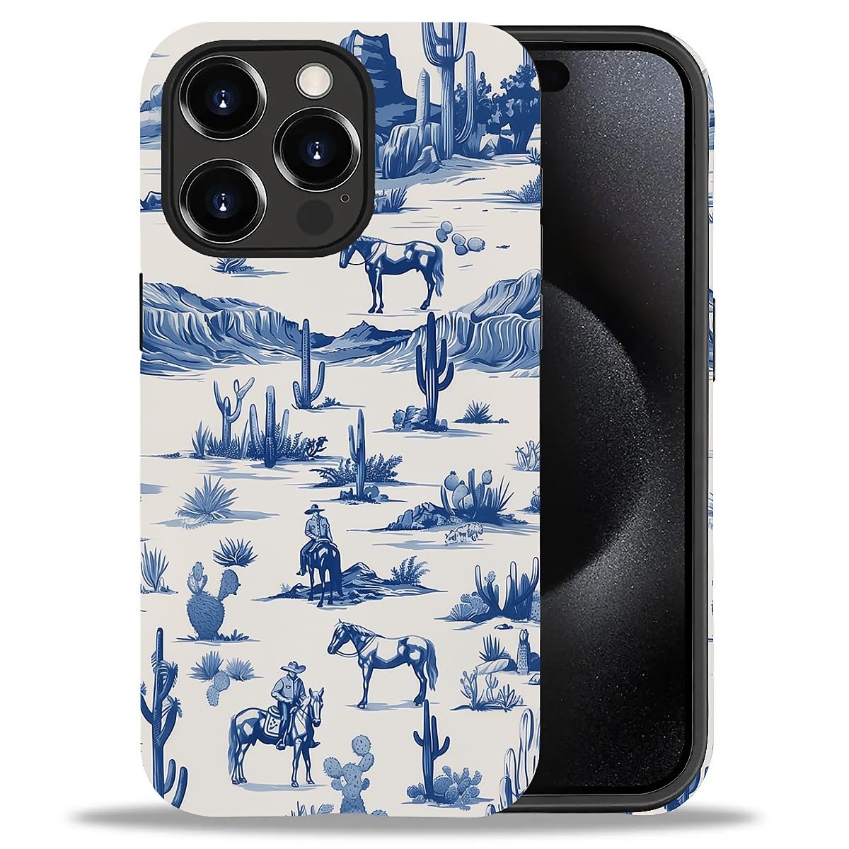 Fkbrcl4U For Iphone 15 Pro Max Case, Hybrid 2-Layer Silicone Protective Matte Case For Girl Women Western Cowboy Horse Cow Deser