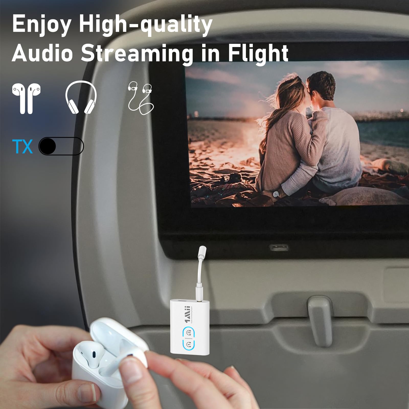 1Mii Bluetooth Transmitter Receiver For Tv/Airplane To Headphones, Bluetooth 5.3 Aux/Rca Audio Adapter With Aptx Adaptive/Low La