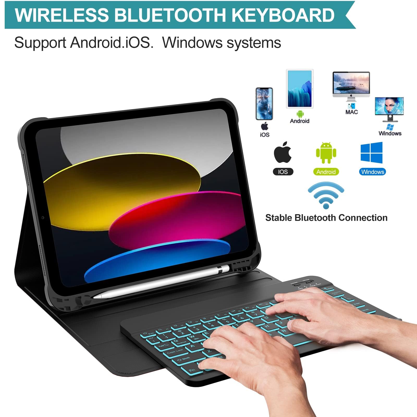 Yehobu Keyboard Case For Ipad 10Th Generation 10.9'',Ipad 10Th Gen Keyboard,Detachable Wireless Bluetooth Backlit Keyboard,Smart