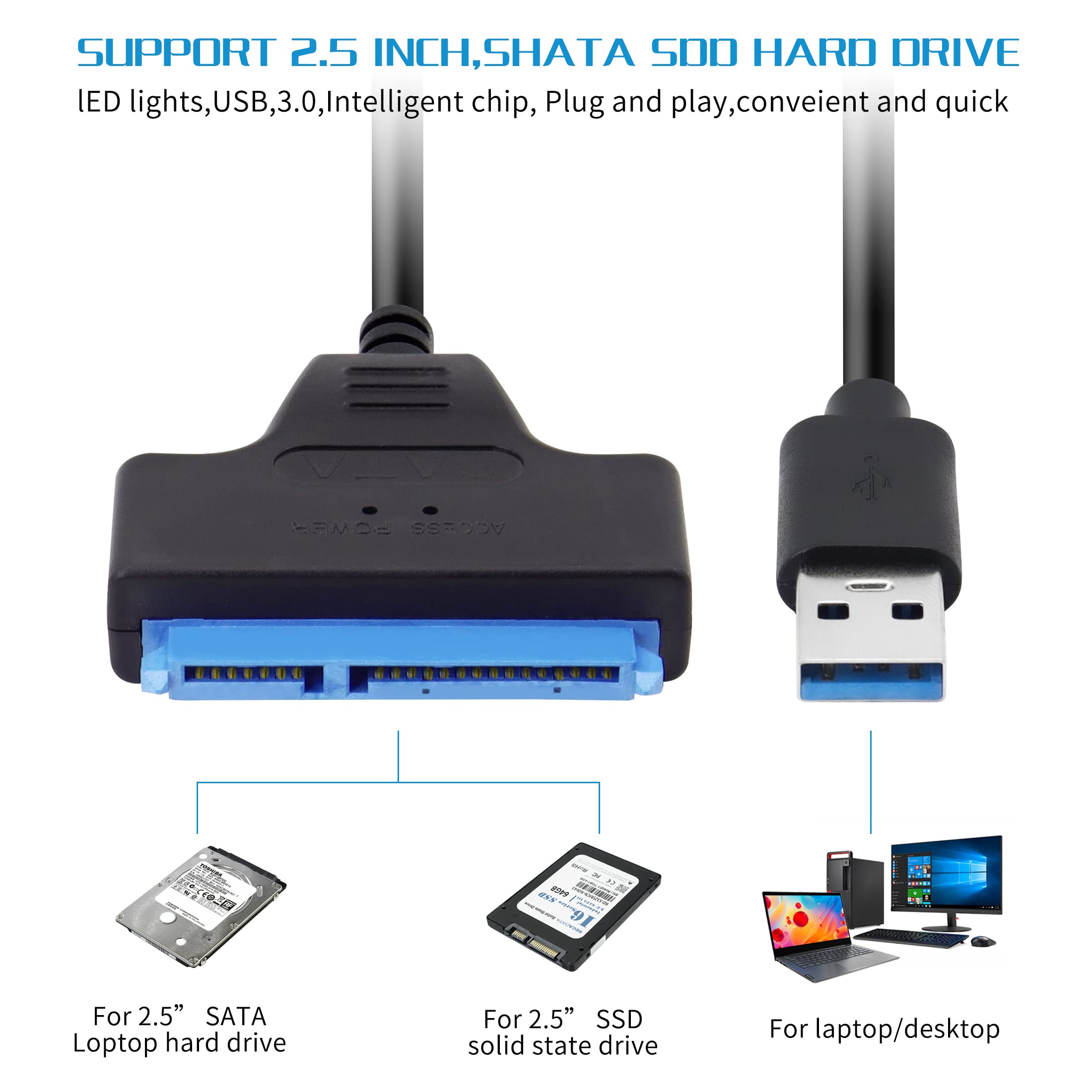 Yacsejao Usb 3.0 Sata Iii Hard Drive Adapter Cable Sata Iii Hard Drive External Converter Cable For 2.5 Inch Ssd & Hdd Data Tran