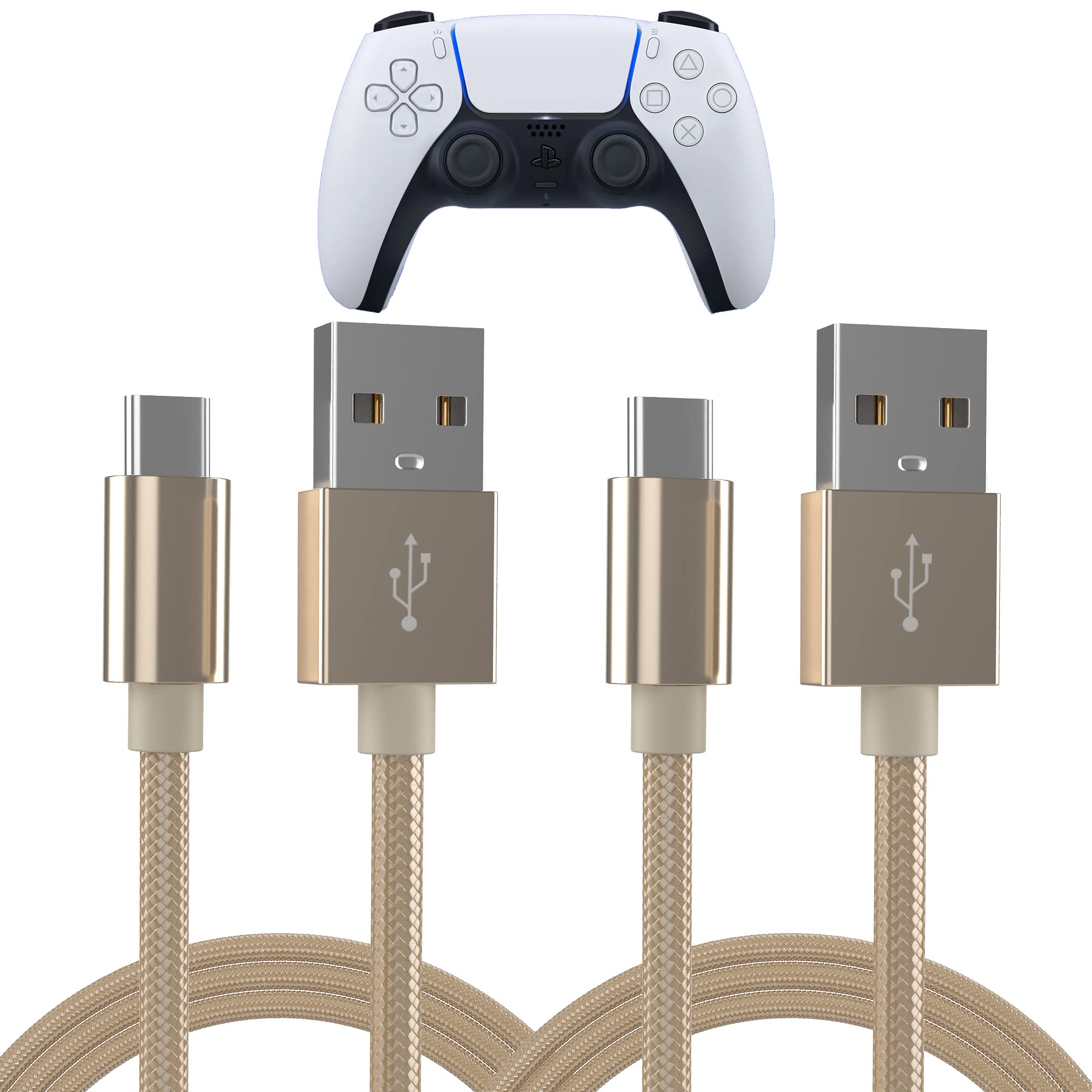 TALK WORKS PlayStation 5 Controller Charger Cable, USB C to USB A - 6 Nylon Braided Type C Fast Charging Cord for PS5 (Gold, Pa
