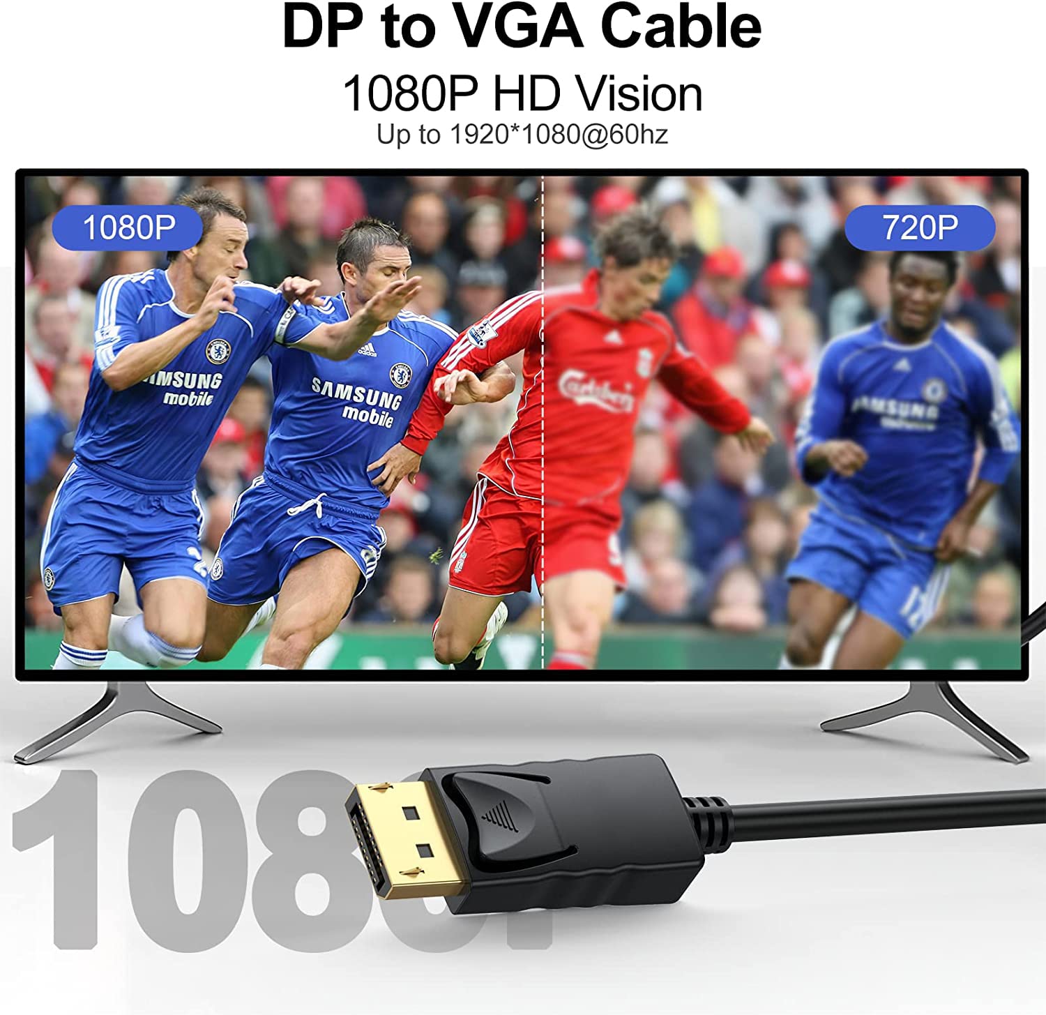 Displayport To Vga Cable 6 Ft, 10 Pack Display Port Dp To Vga Adapter Cord Male To Male Hd Video 1080P For Computer, Monitor, Tv