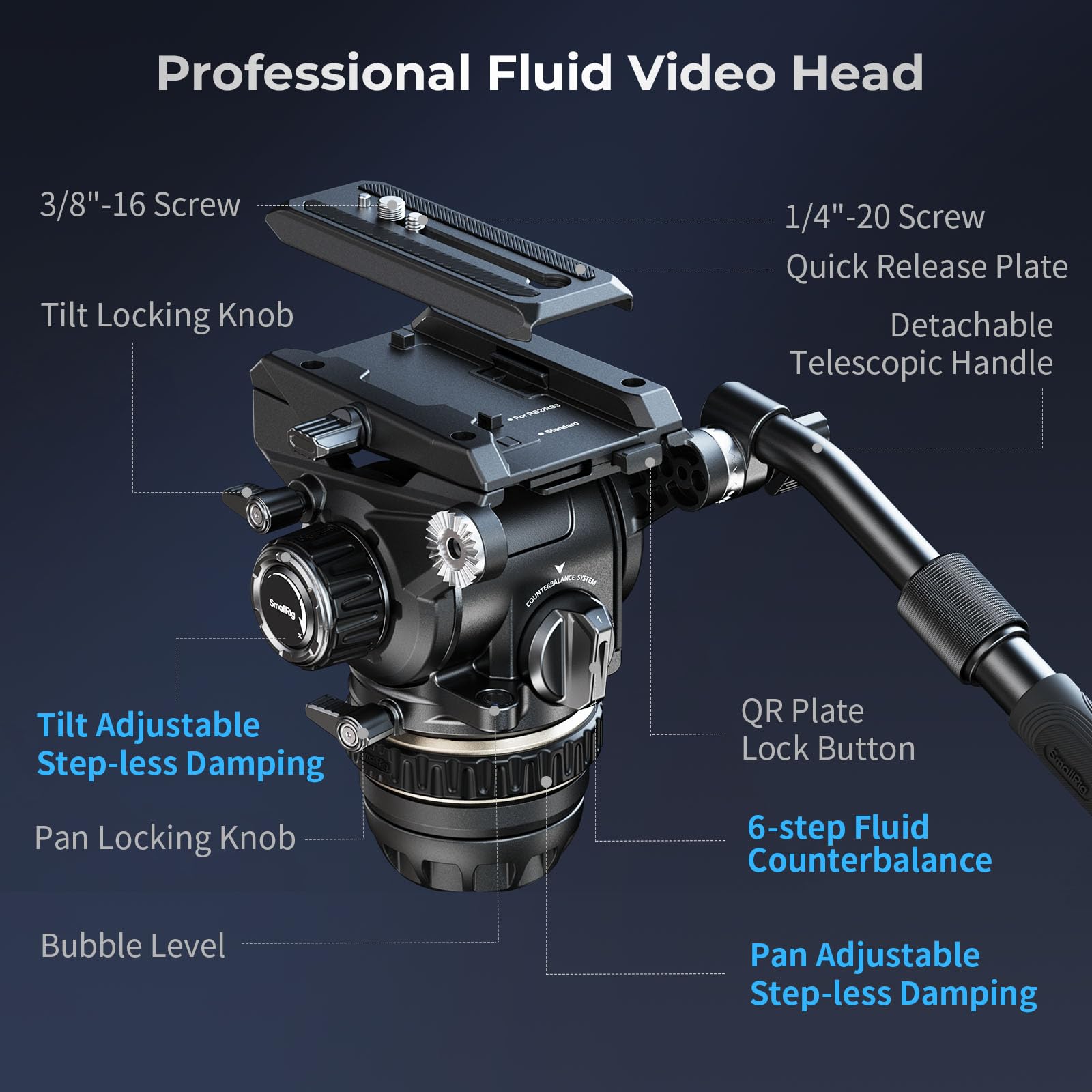 Smallrig Dh12 Professional Fluid Video Head With 6-Step Counterbalance Dynamic, Step-Less Damping Adjust On Pan/Tilt, Dual-Mode