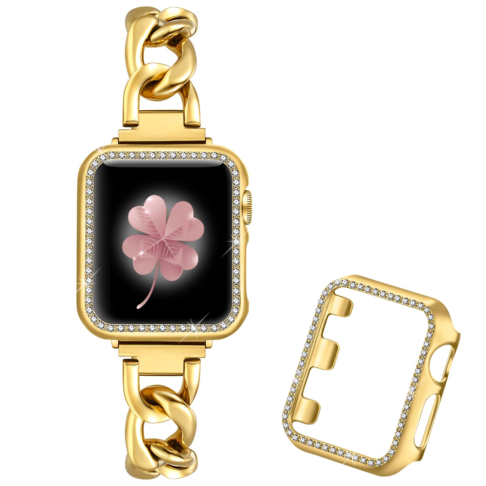 Dilando Cool Chain Metal Link Bands Compatible With Apple Watch 40Mm 38Mm 41Mm 42Mm 44Mm 45Mm Women Men, Gold Stainless Steel Br