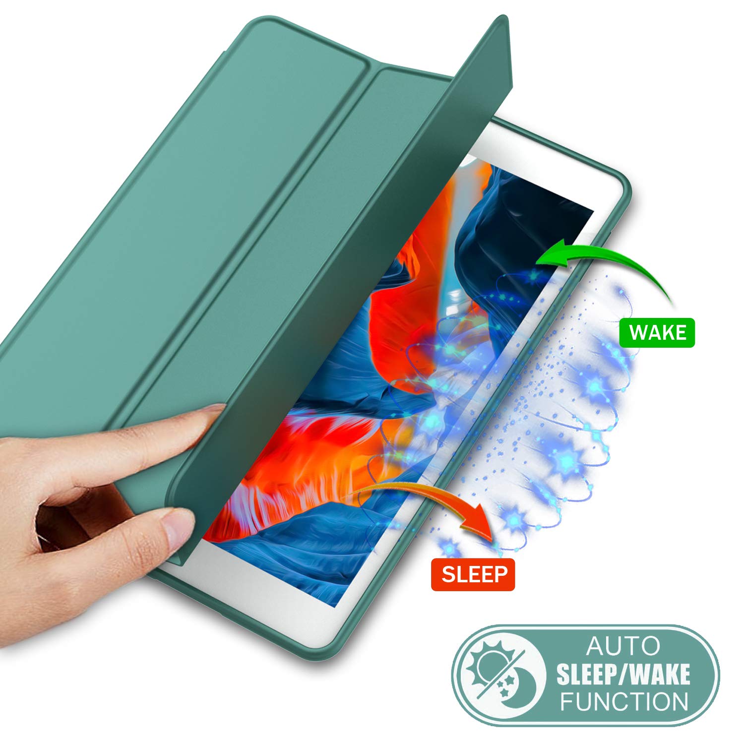 Imieet Ipad 9Th Generation Case 2021/Ipad 8Th Generation Case 2020 10.2 Inch With Pencil Holder, Ipad 7Th Gen 2019 Case With Soft Baby Skin Silicone Back, Auto Wake/Sleep Cover (Midnight Green)