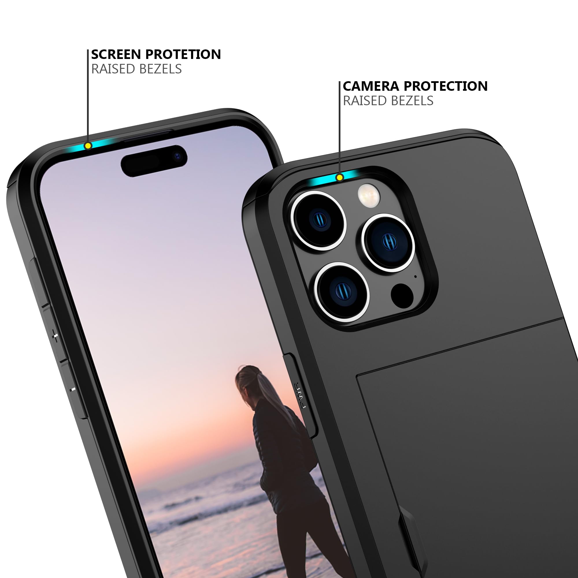 Nvollnoe Compatible With Iphone 15 Pro Max Case With Card Holder Heavy Duty Protective Dual Layer Shockproof Hidden Card Slot Sl