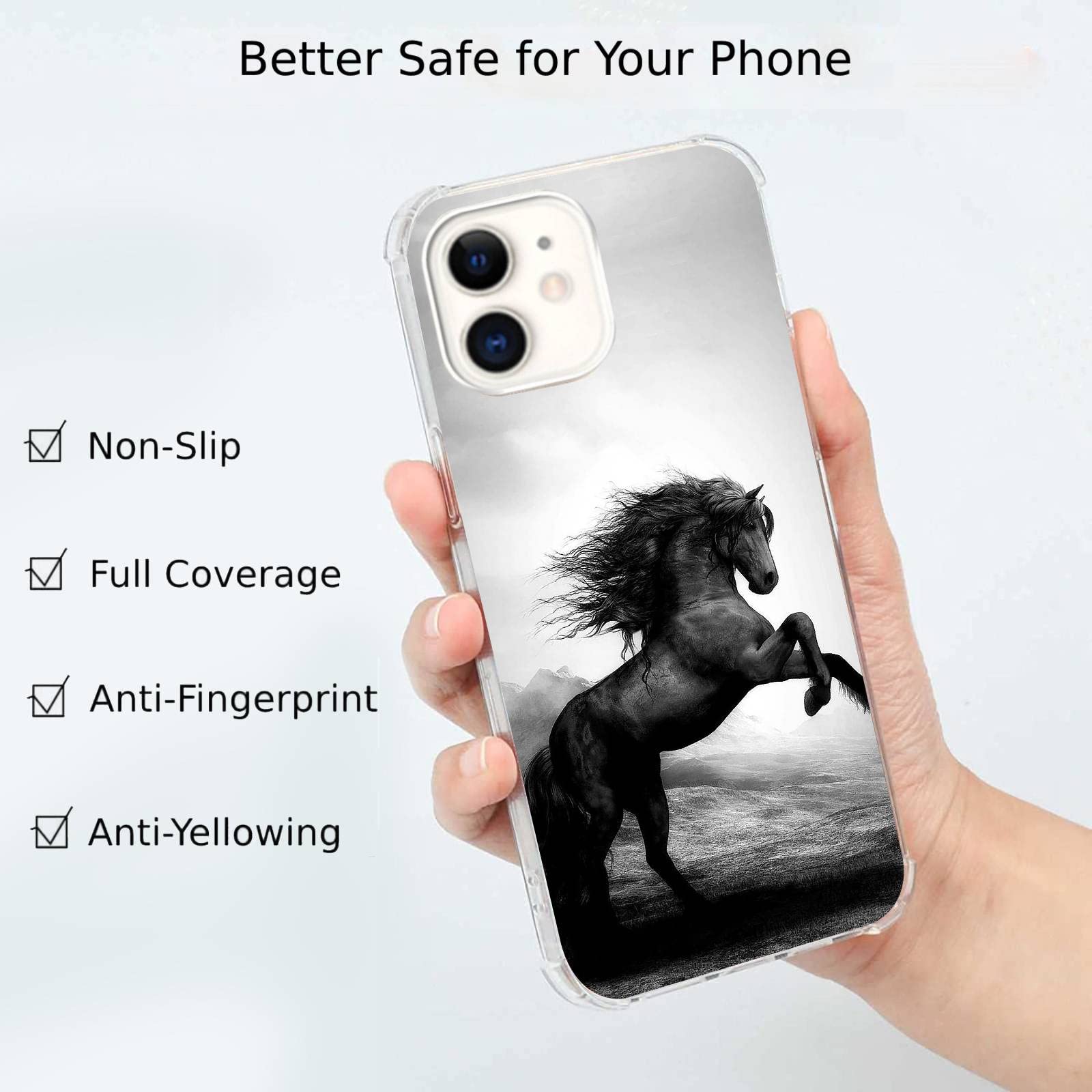 Black Horse Phone Case Compatible With Iphone 11, Cool Exquisite Horse Case For Iphone 11, Unique Trendy Tpu Bumper Protective C