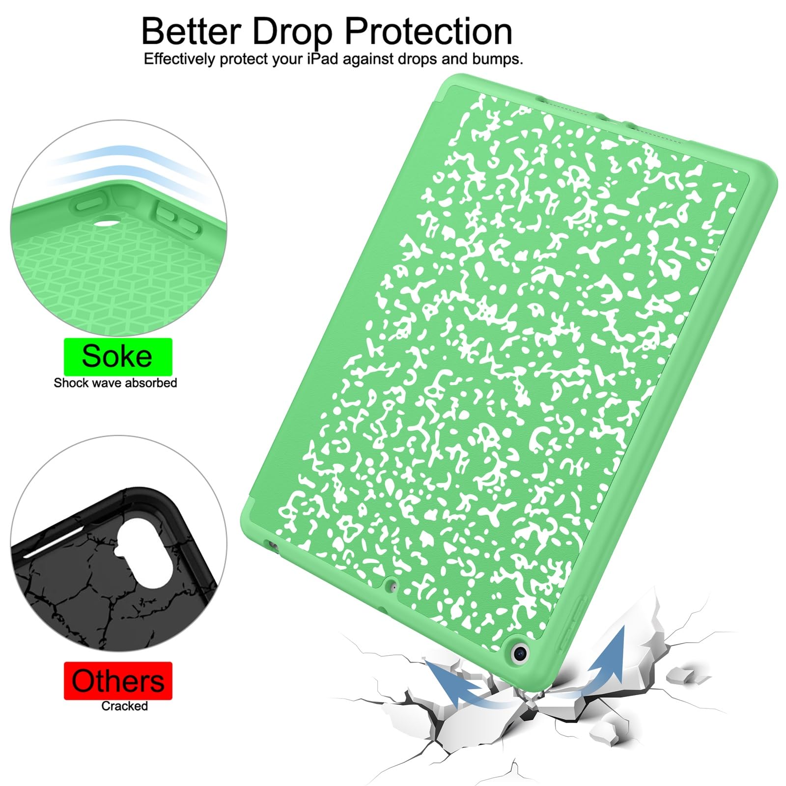 Soke Case For Ipad 9Th Generation 2021/8Th Gen 2020/7Th Gen 2019 With Pencil Holder   Premium Shockproof Case With Soft Tpu Back Cover & Auto Sleep/Wake For Ipad 10.2 Inch, Book Green