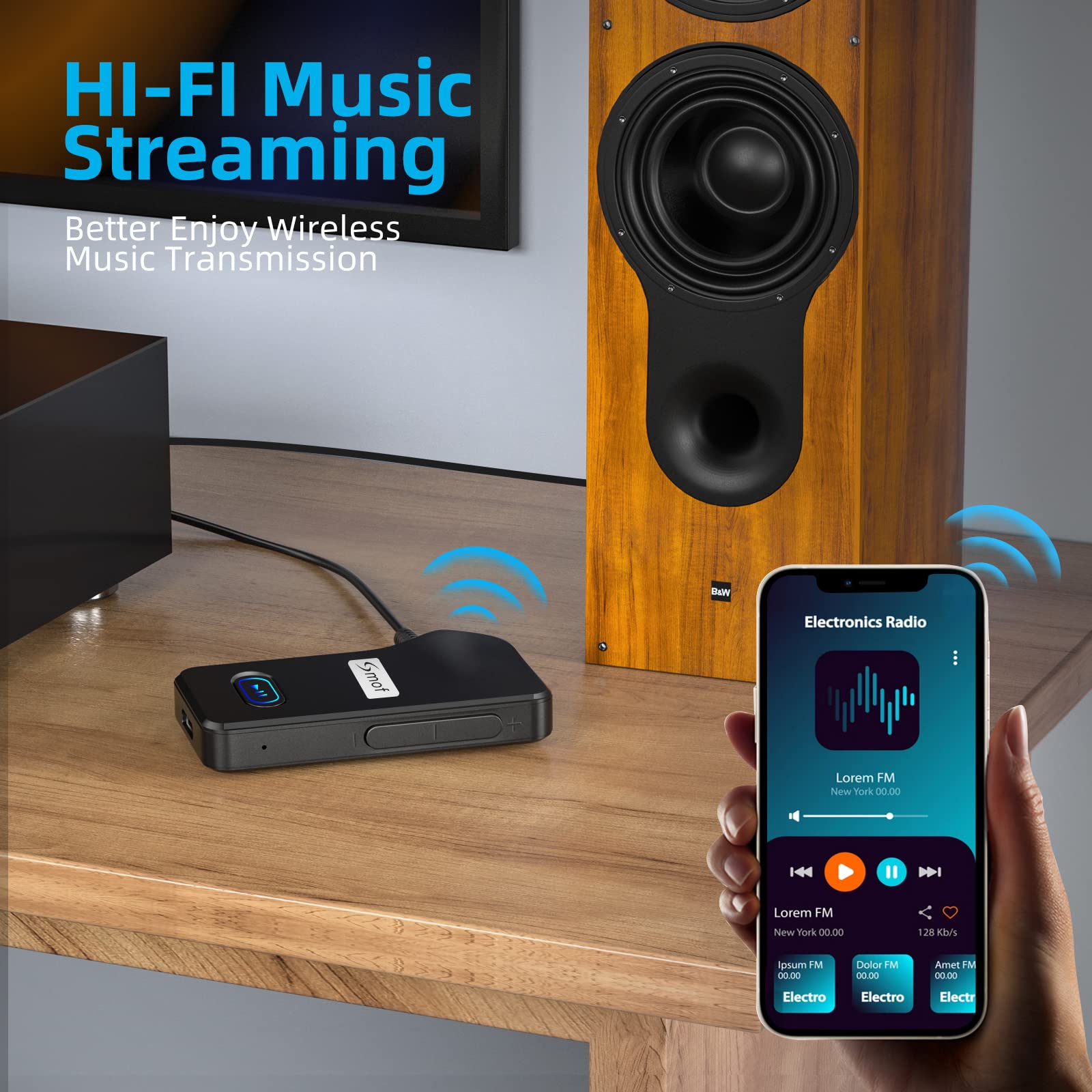 Smof Aux Bluetooth Receiver For Car, Portable 3.5Mm Aux Bluetooth 5.0 Car Adapter, 12 Hour Battery Life, Handsfree Calls, Dual Device Connection, For Car Stereo/Home Stereo/Wired Headphones/Speaker