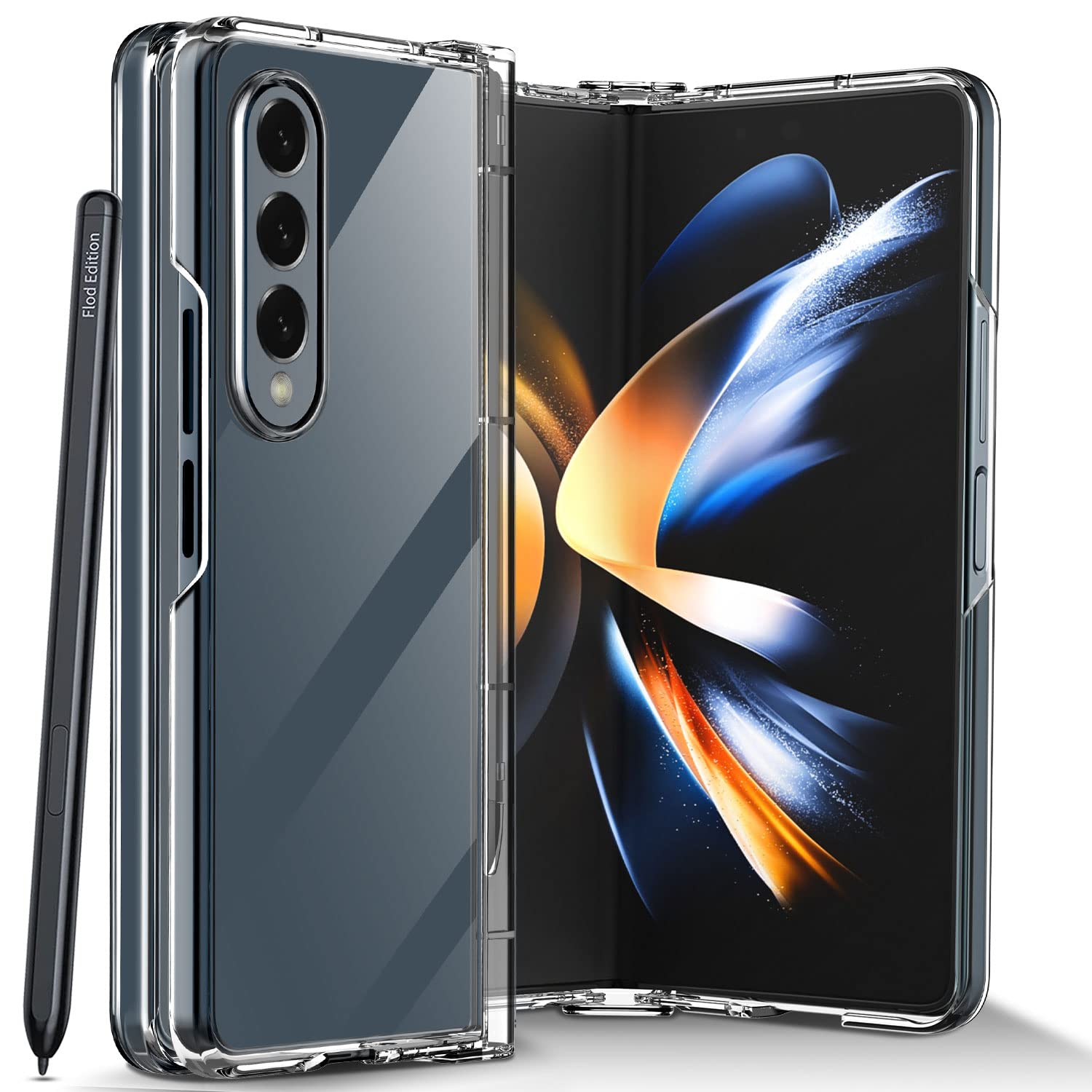 Aicase For Galaxy Z Fold 4 Case With Pen Holder Clear, [Anti Yellow] Slim Fit Ultra Thin Transparent Crystal Hard Pc Protective