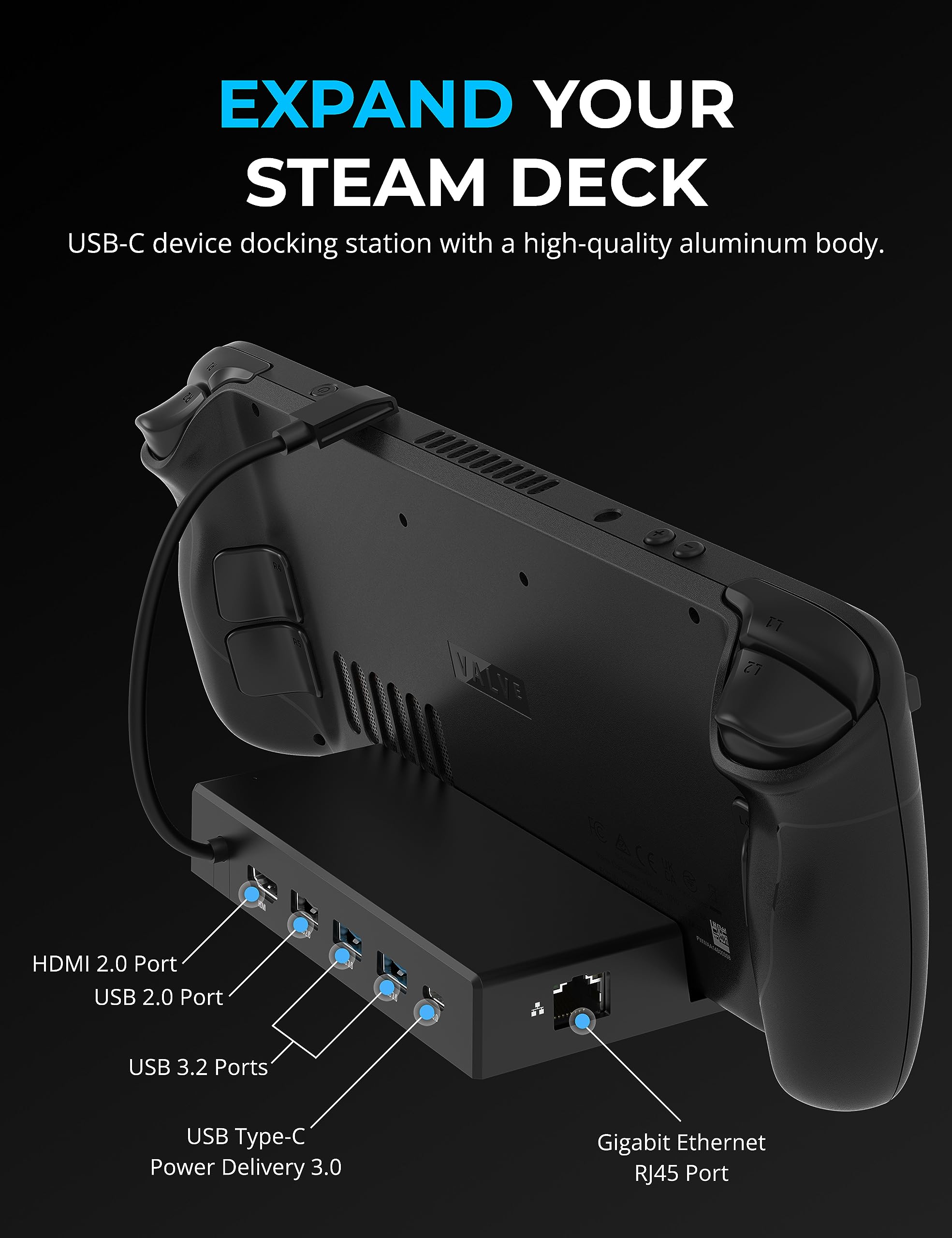 Sabrent Docking Station Compatible With Steam Deck, 7 In 1 Dock With M.2 Ssd Slot, Hdmi 2.0 4K@60Hz, Gigabit Ethernet, Dual Usb